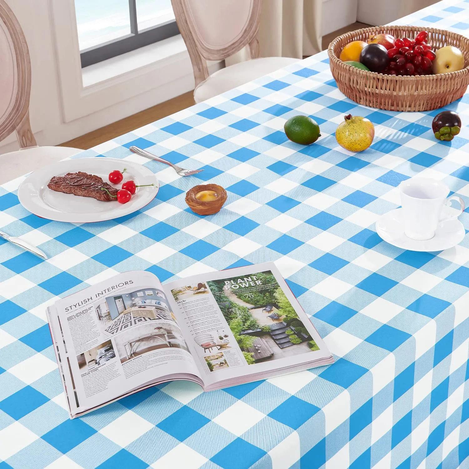 Softalker Tovaglia rettangolare a quadretti impermeabile, blu e bianco, 137 x 304 cm - immagine 3