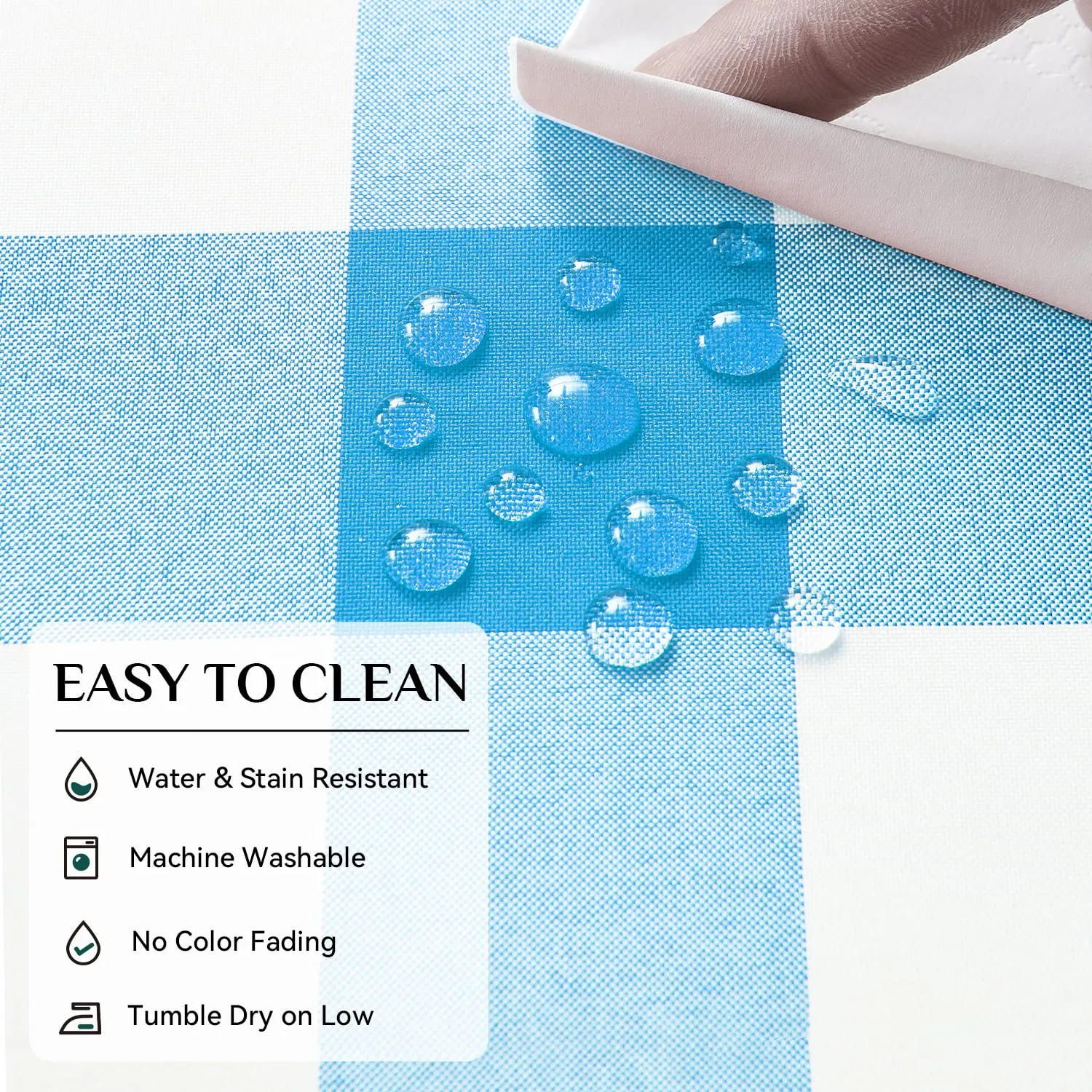 Softalker Tovaglia rettangolare a quadretti impermeabile, blu e bianco, 137 x 304 cm - immagine 4