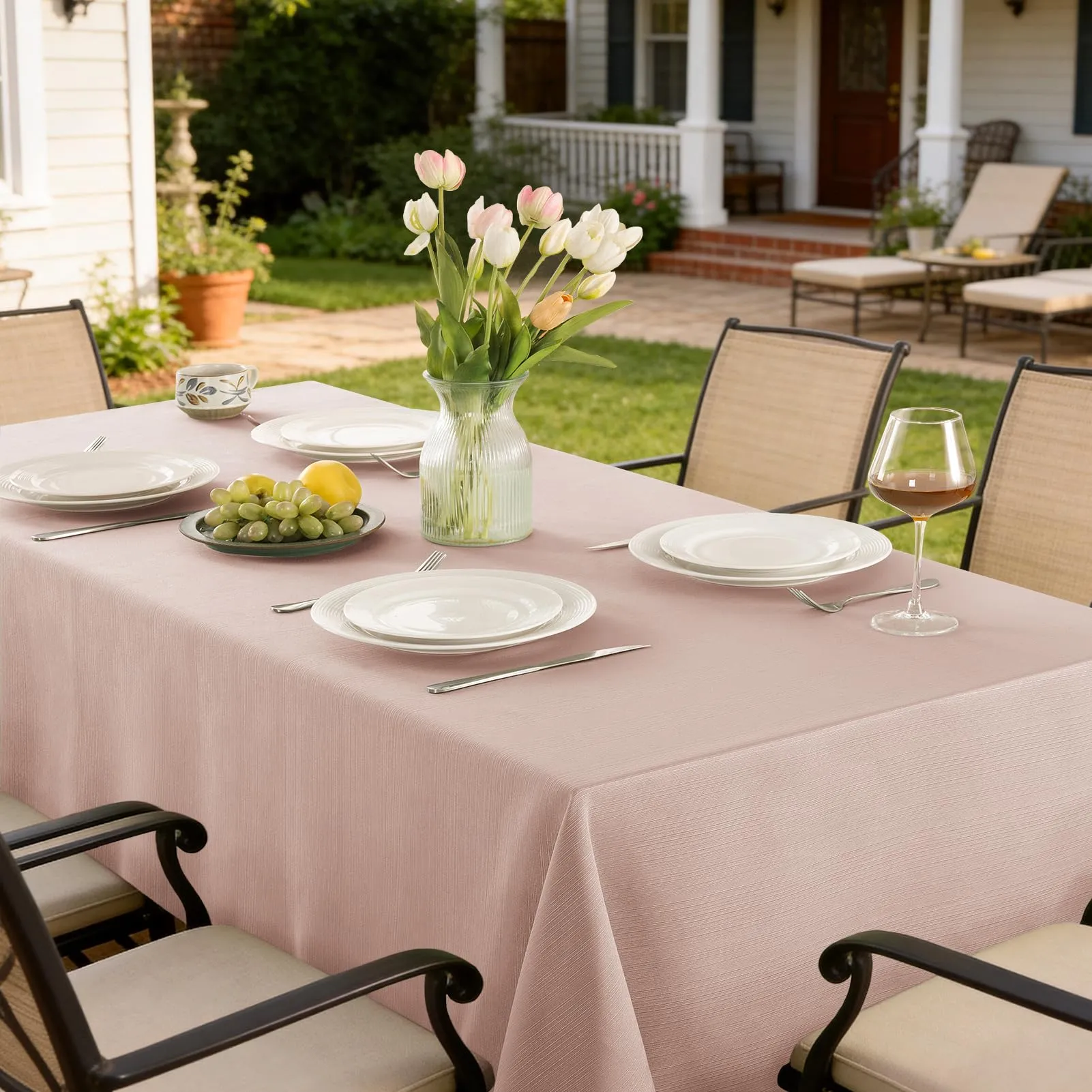 Softalker Tovaglia Jacquard Rosa Chiaro, Rettangolare, 132 x 178 cm, Impermeabile e Antimacchia - immagine 4