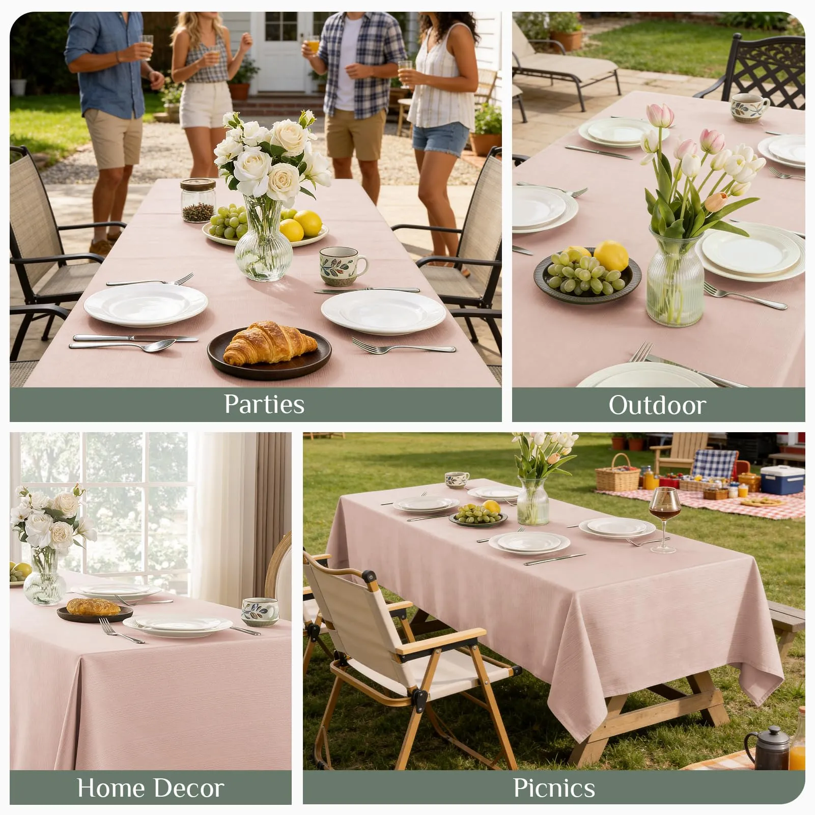 Softalker Tovaglia Jacquard Rosa Chiaro, Rettangolare, 132 x 178 cm, Impermeabile e Antimacchia - immagine 5