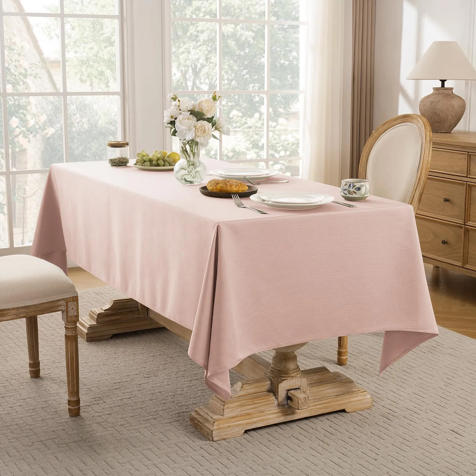 Softalker Tovaglia Jacquard Rosa Chiaro, Rettangolare, 132 x 178 cm, Impermeabile e Antimacchia - immagine 7