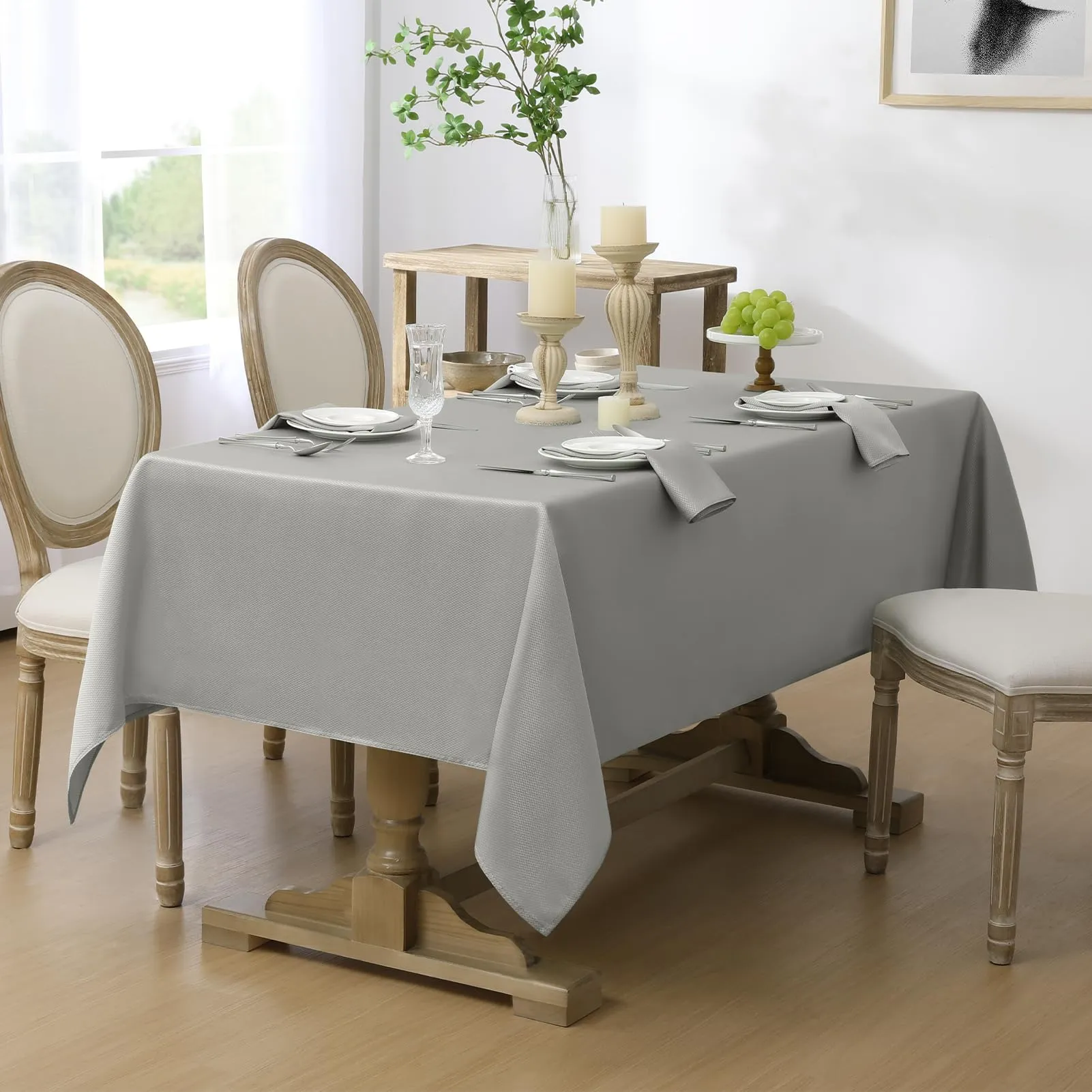 Softalker Tovaglia Rettangolare in Tessuto Jacquard, Impermeabile e Antimacchia, 152,4 x 304,8 cm, Grigio Chiaro - immagine 2