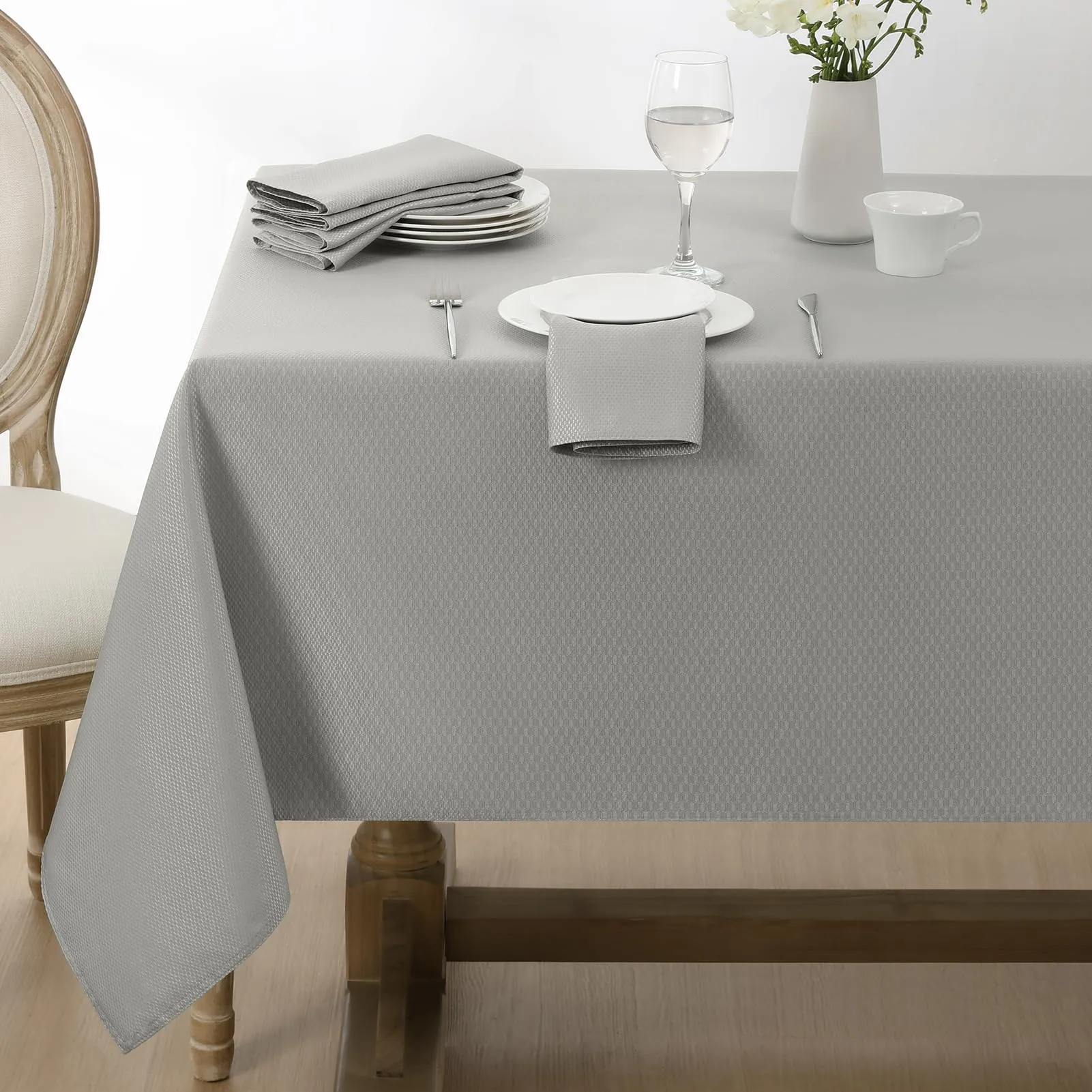 Softalker Tovaglia Rettangolare in Tessuto Jacquard, Impermeabile e Antimacchia, 152,4 x 304,8 cm, Grigio Chiaro - immagine 6