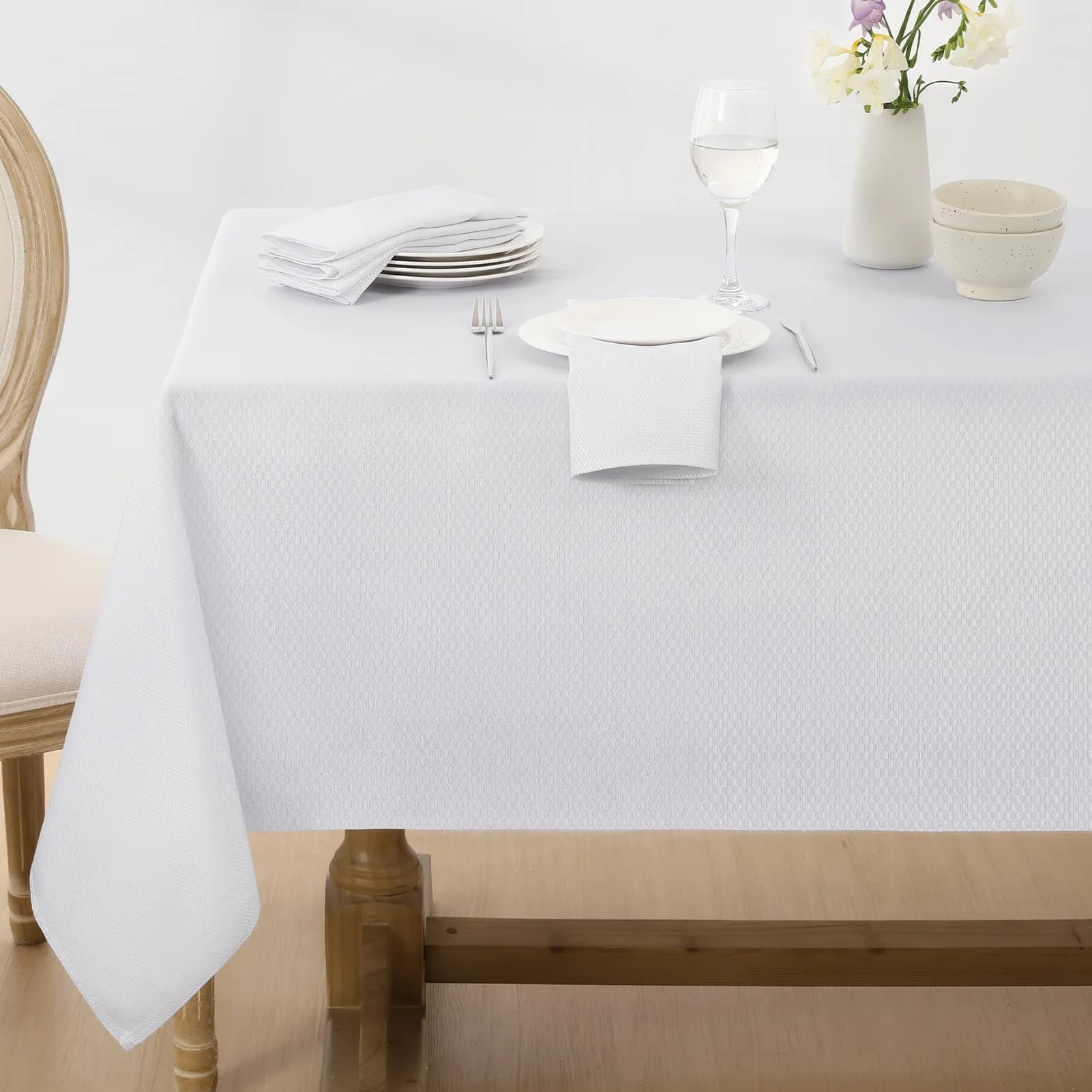 Softalker Tovaglia Rettangolare in Jacquard Lucido, Impermeabile e Antipiega, 152 x 213 cm, Bianca - immagine 6