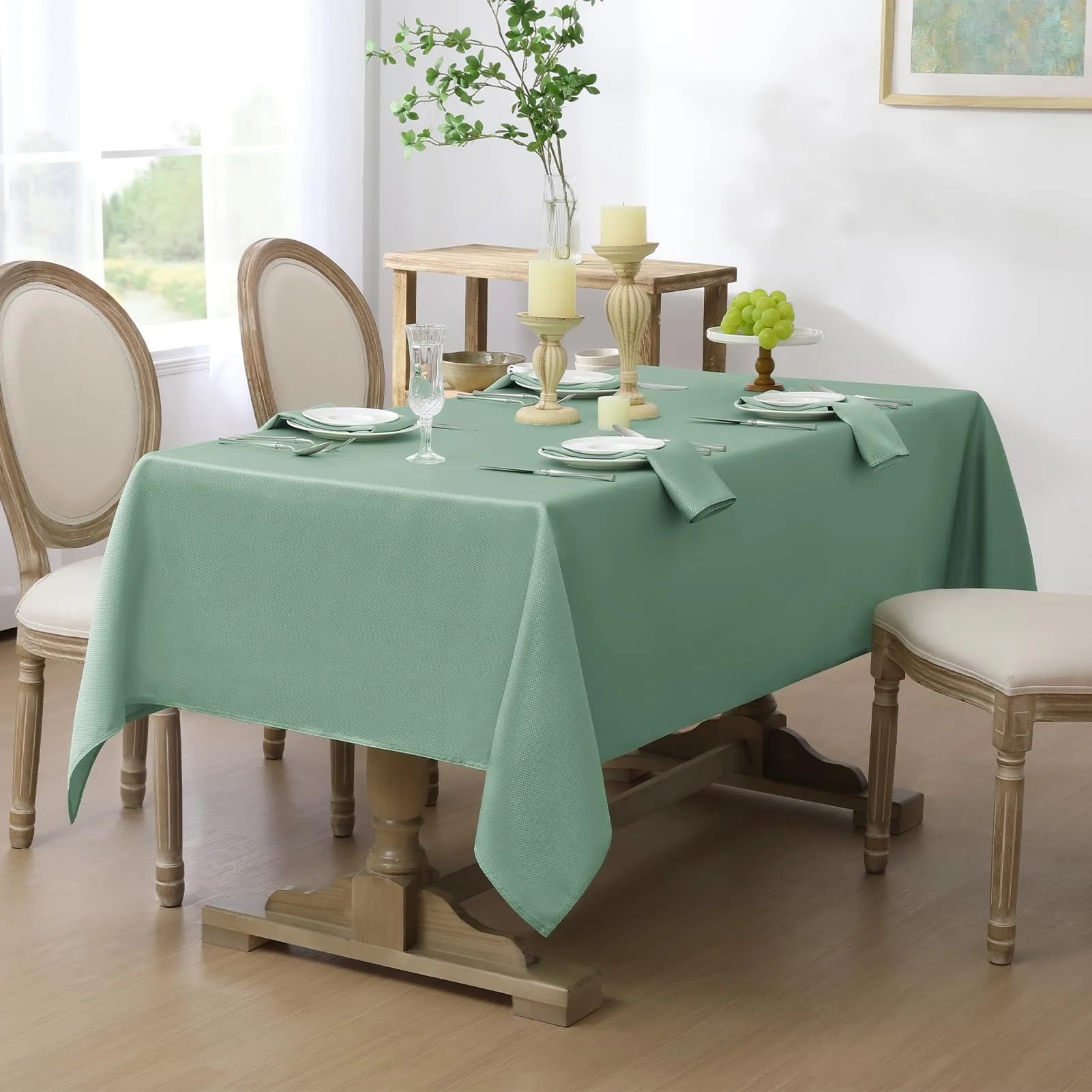 Softalker Tovaglia rettangolare in tessuto jacquard, 152,4 x 213,4 cm, verde salvia - immagine 2