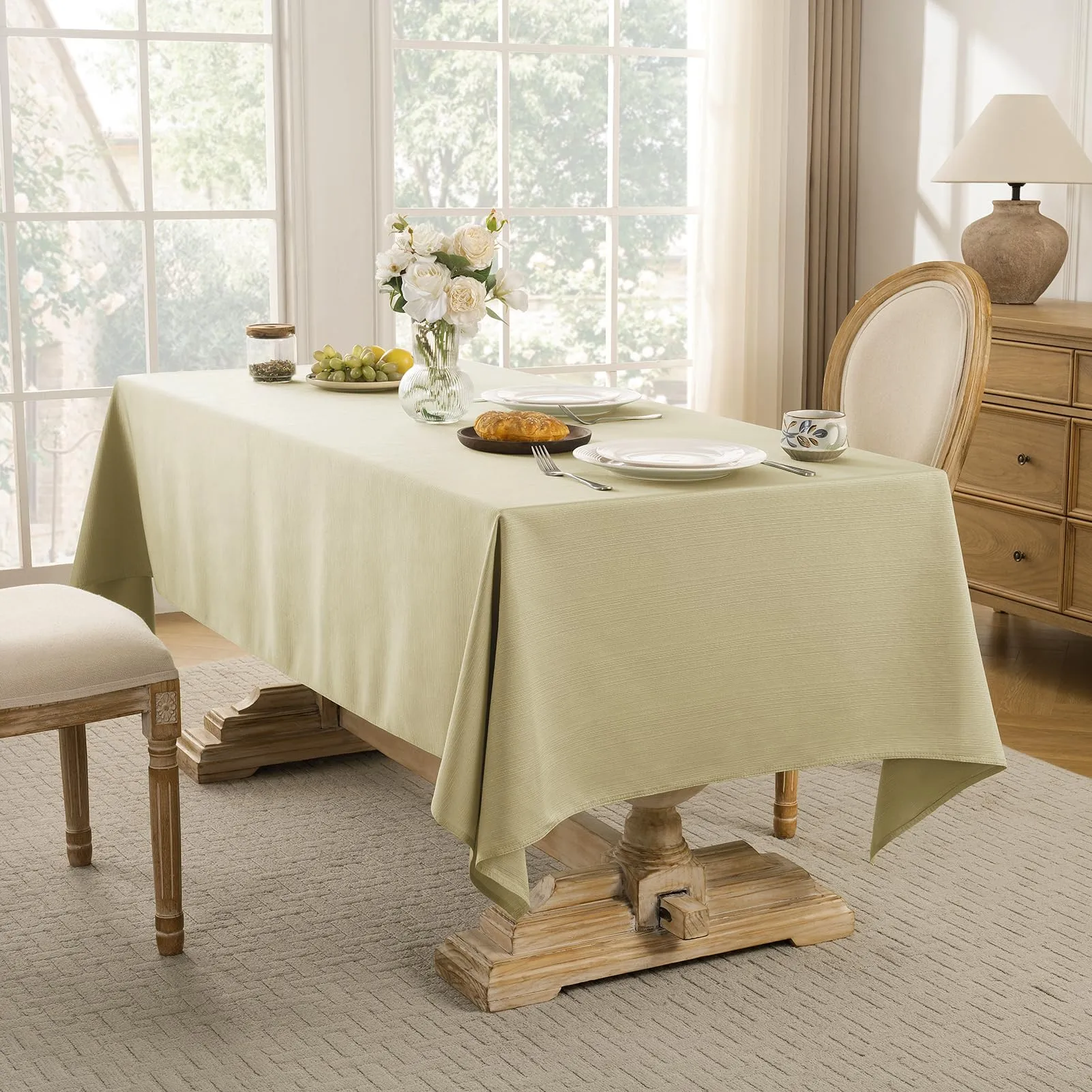 Softalker Tovaglia Rettangolare in Jacquard Geometrico, Poliestere, 152 x 366 cm, Cachi - immagine 4