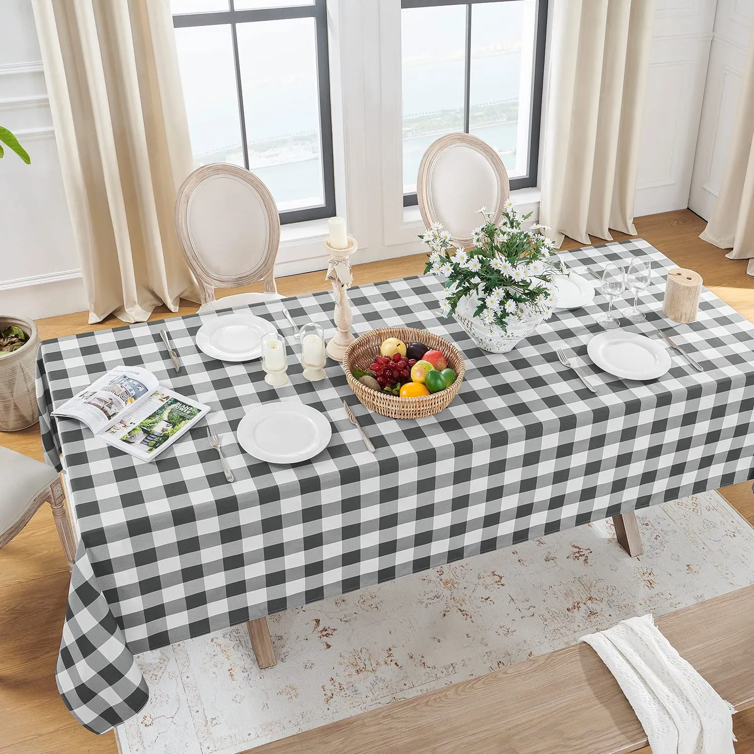 Softalker Tovaglia Rettangolare a Scacchi Gingham, Impermeabile e Lavabile, 60 x 102 pollici - immagine 2