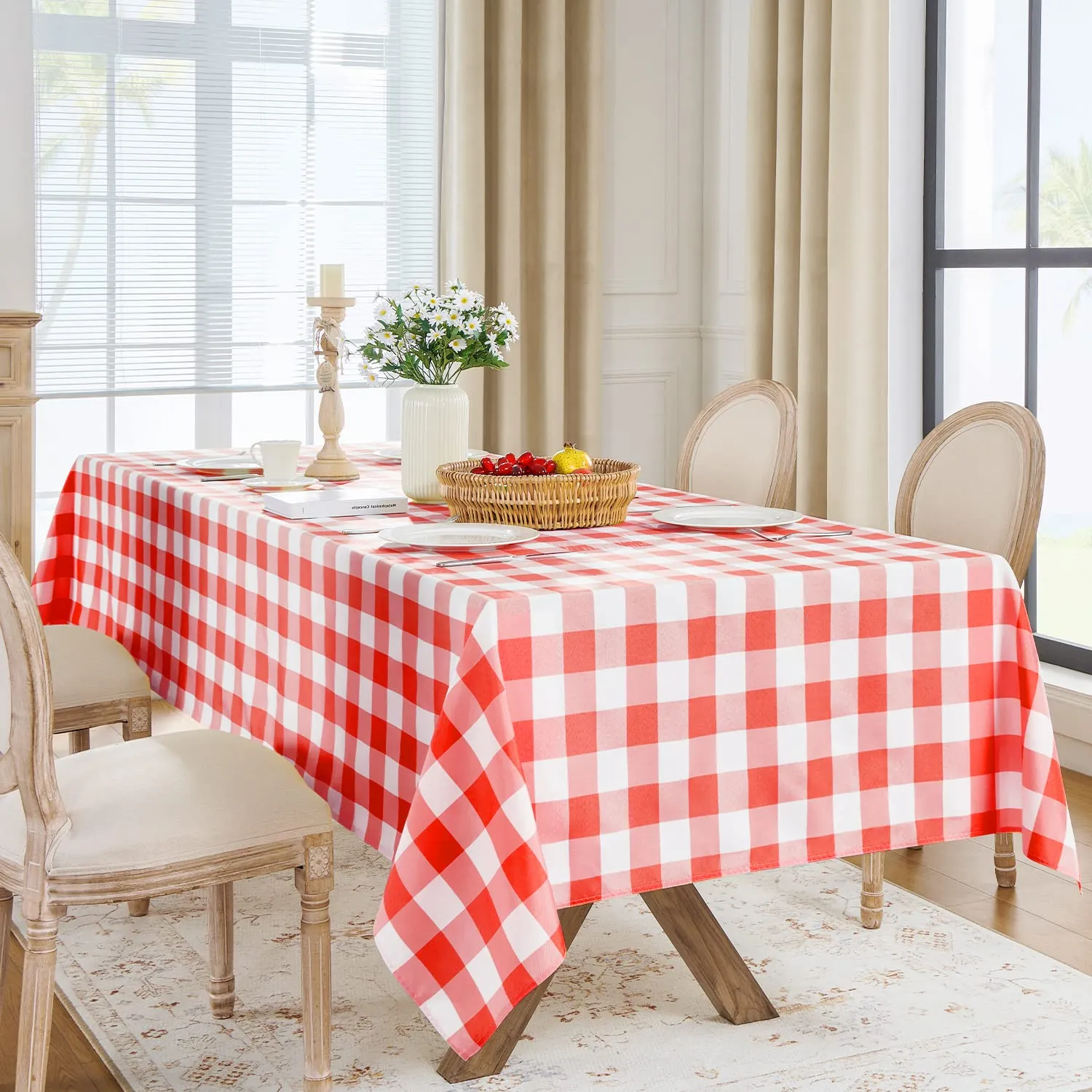 Softalker Tovaglia Rettangolare a Quadretti Rosso e Bianco, 137 x 198 cm - immagine 6