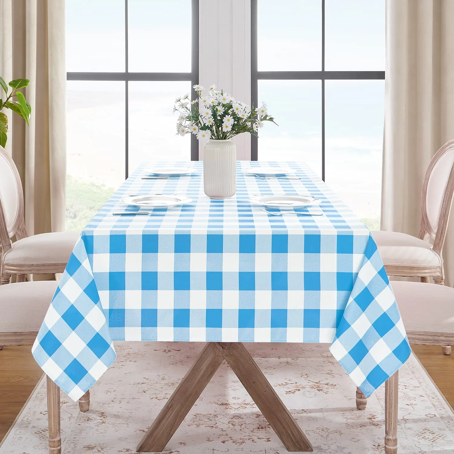 Softalker Tovaglia Quadrata a Scacchi Gingham Impermeabile, Blu e Bianco, 137 x 137 cm - immagine 8