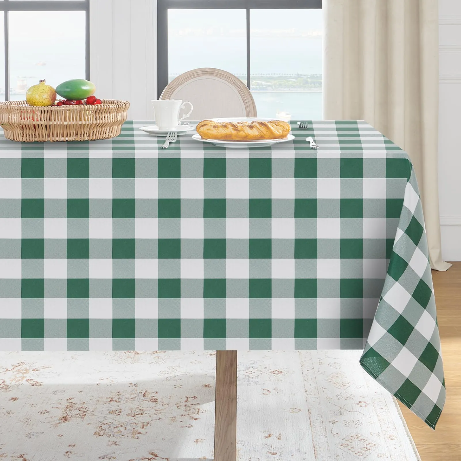 Softalker Tovaglia Rettangolare a Scacchi Impermeabile Verde e Bianco, 152 x 213 cm - immagine 1