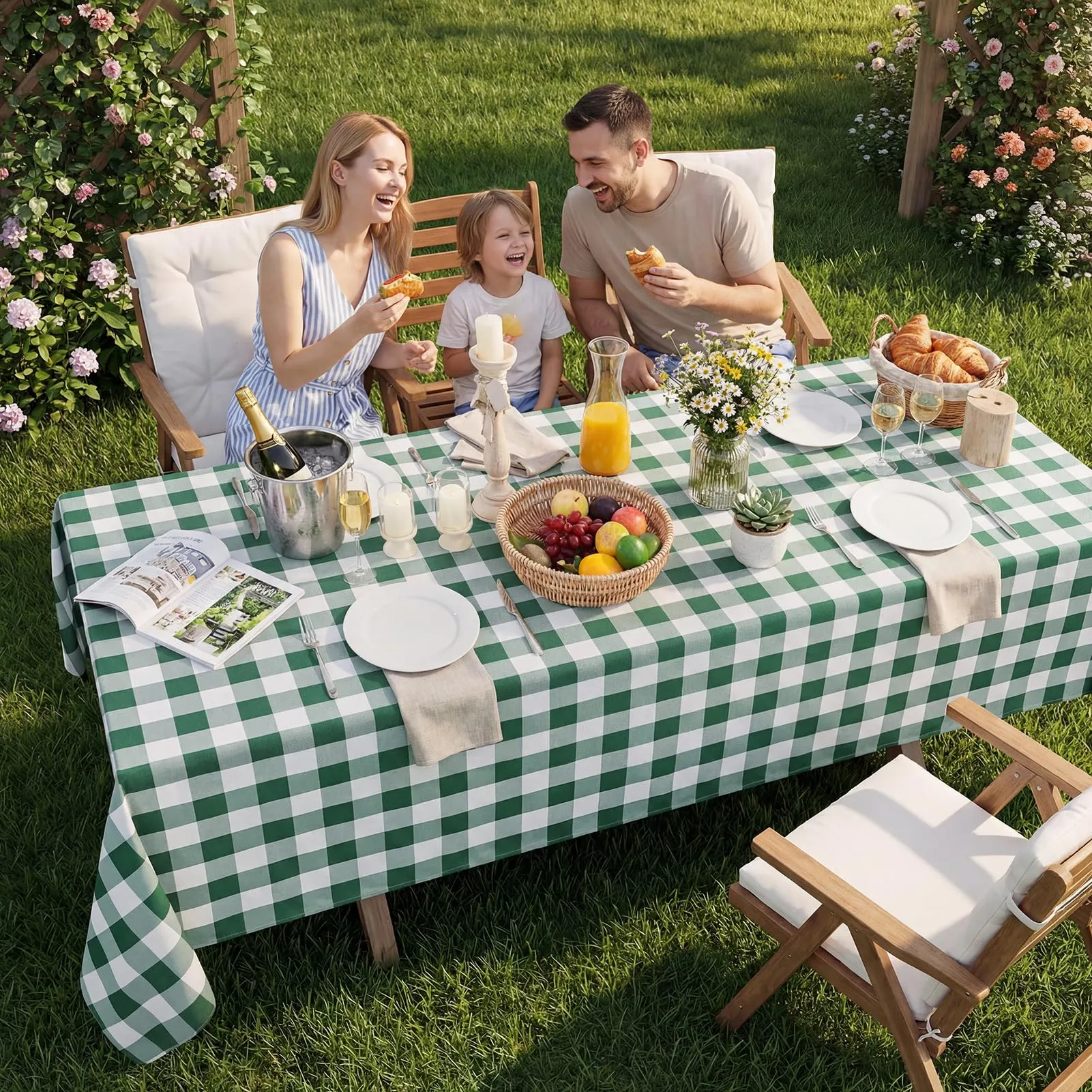 Softalker Tovaglia Rettangolare a Scacchi Impermeabile Verde e Bianco, 152 x 213 cm - immagine 3