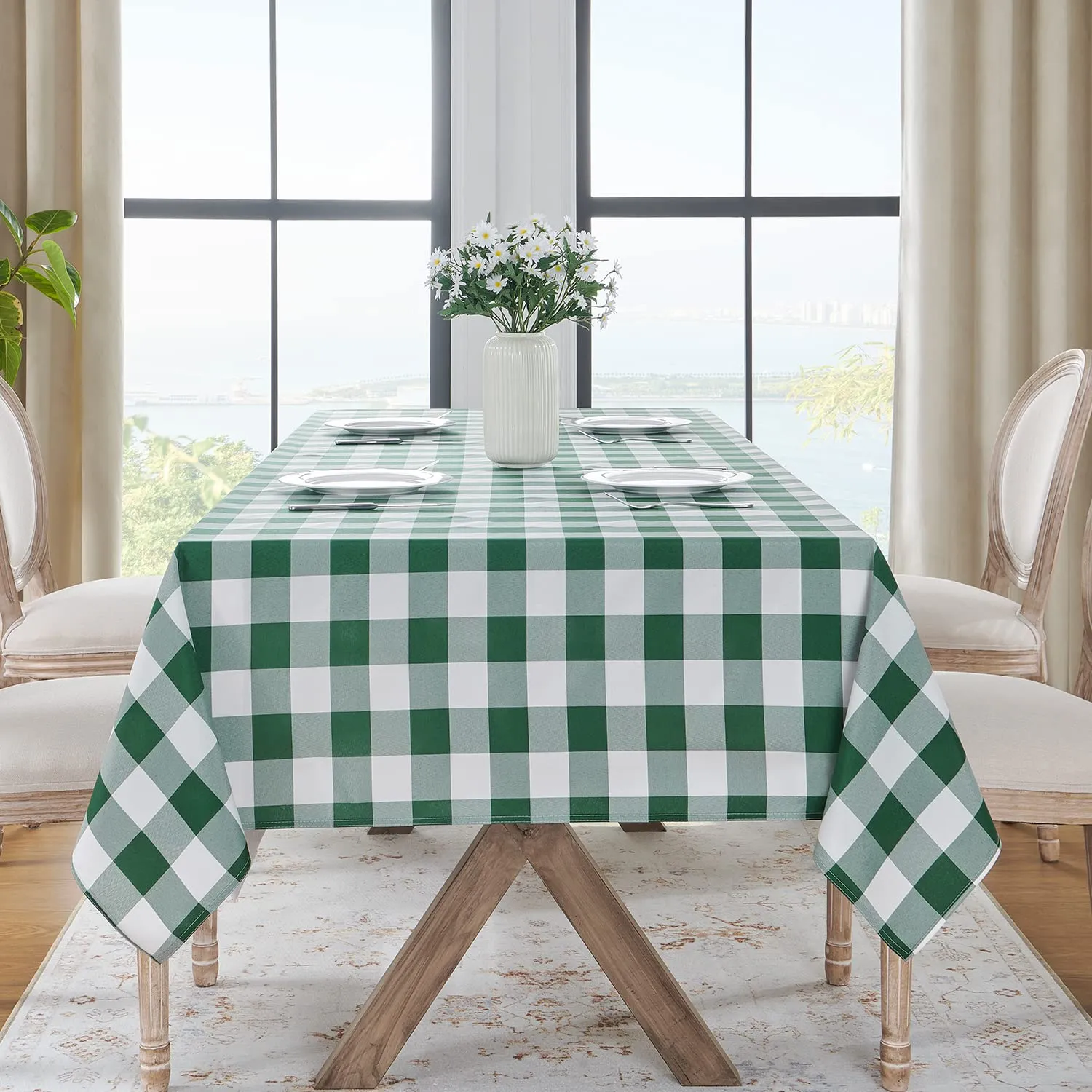 Softalker Tovaglia Rettangolare a Scacchi Impermeabile Verde e Bianco, 152 x 213 cm - immagine 8