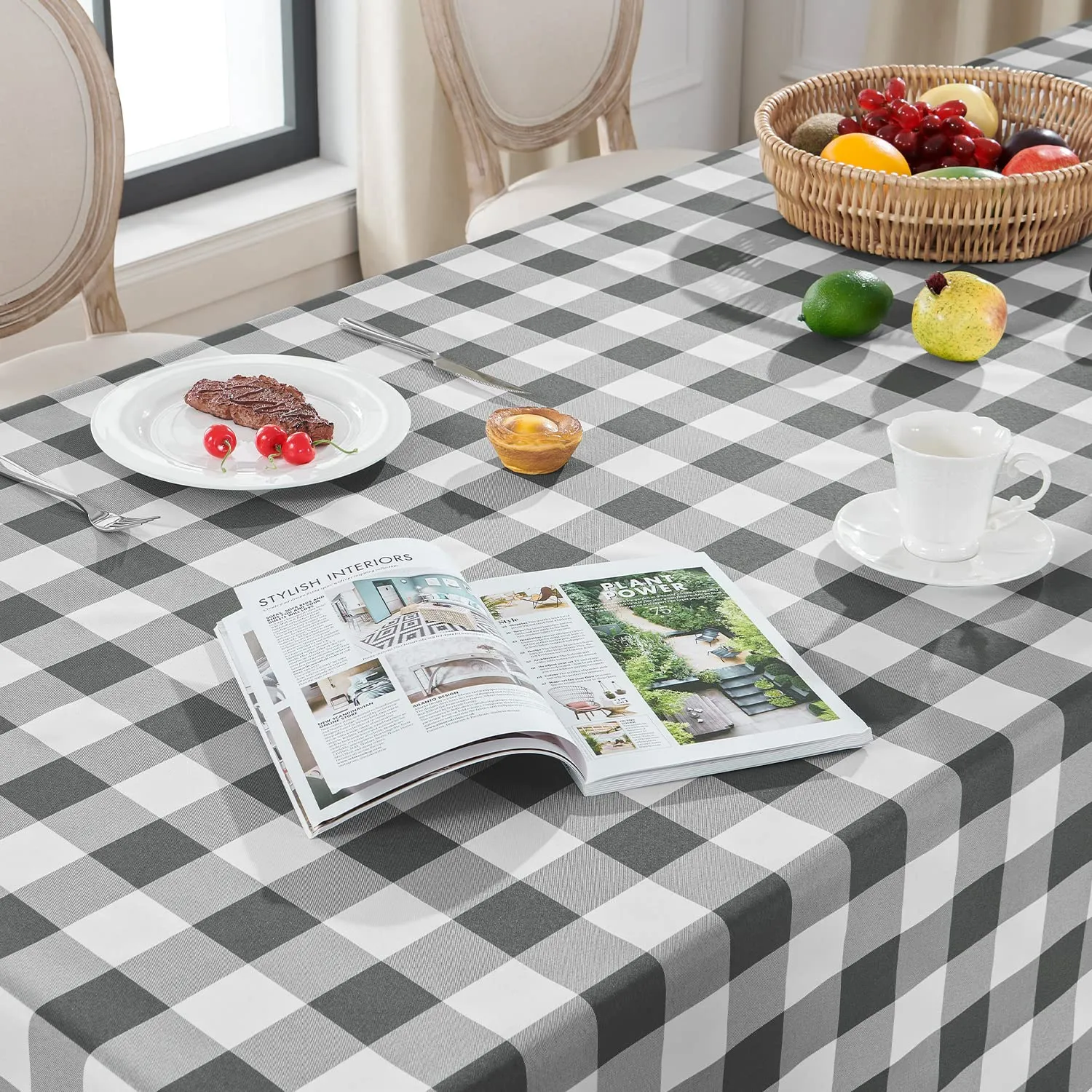 Softalker Tovaglia Rettangolare a Quadretti, Impermeabile e Antimacchia, Grigio e Bianco, 152 x 213 cm - immagine 3