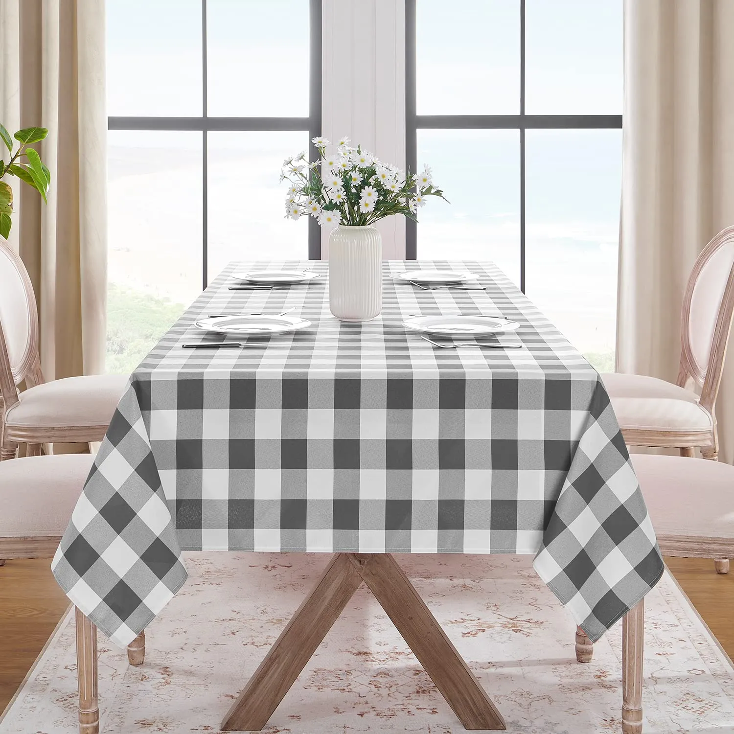 Softalker Tovaglia Rettangolare a Quadretti, Impermeabile e Antimacchia, Grigio e Bianco, 152 x 213 cm - immagine 8