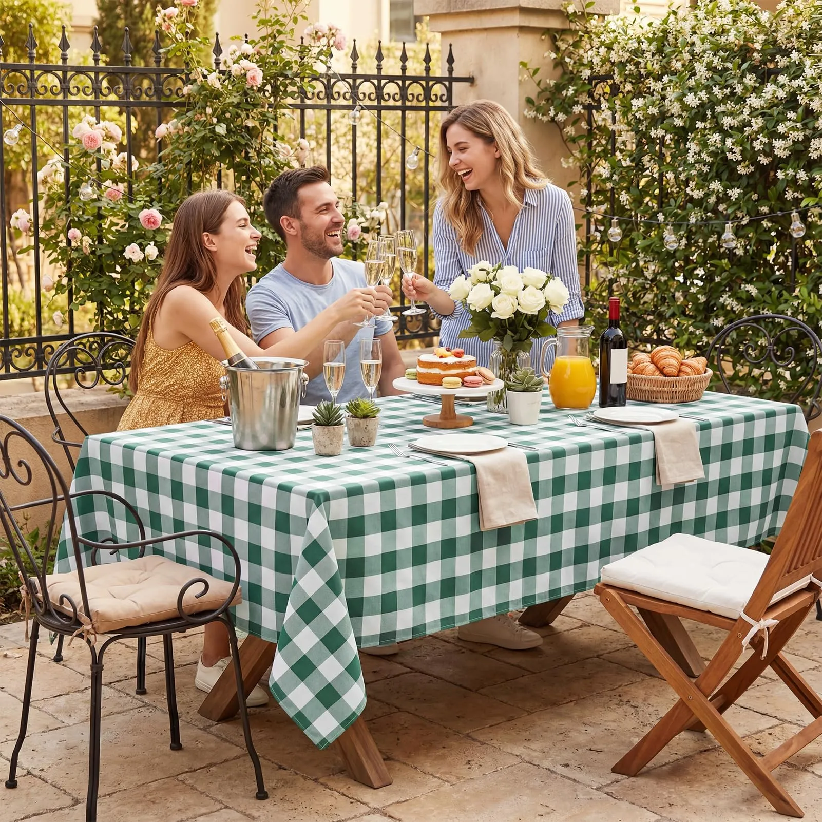 Softalker Tovaglia a Quadretti Impermeabile, Verde Cacciatore, 137 x 137 cm - immagine 2
