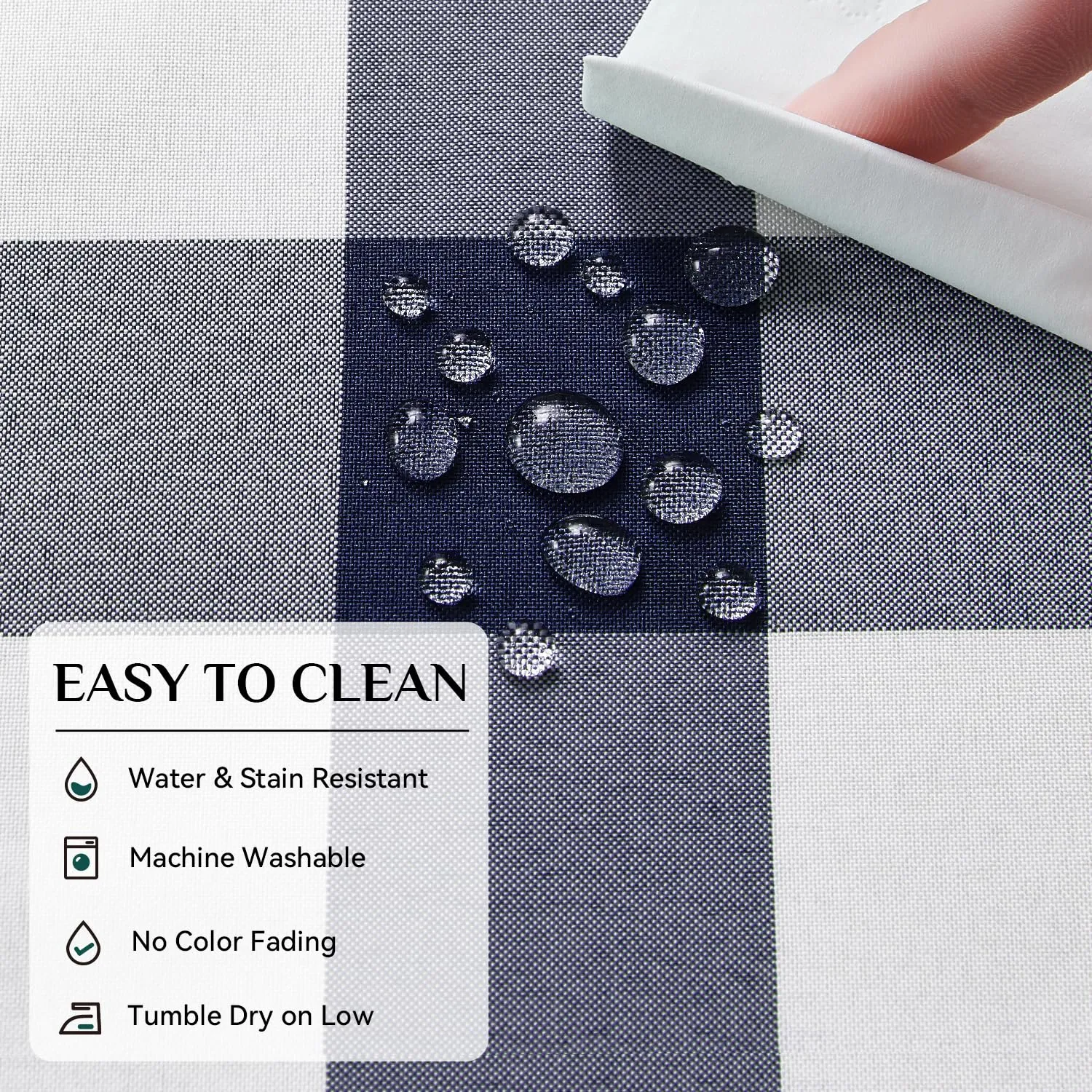 Softalker Tovaglia a Scacchi Gingham Impermeabile, Blu Navy e Bianco, 137 x 137 cm - immagine 4