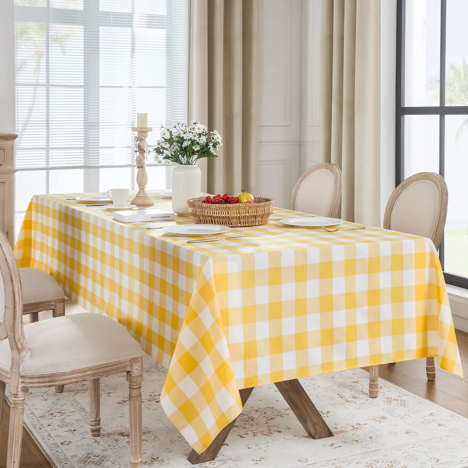 Softalker Tovaglia Rettangolare a Quadretti Giallo e Bianco, 137 x 198 cm - immagine 6
