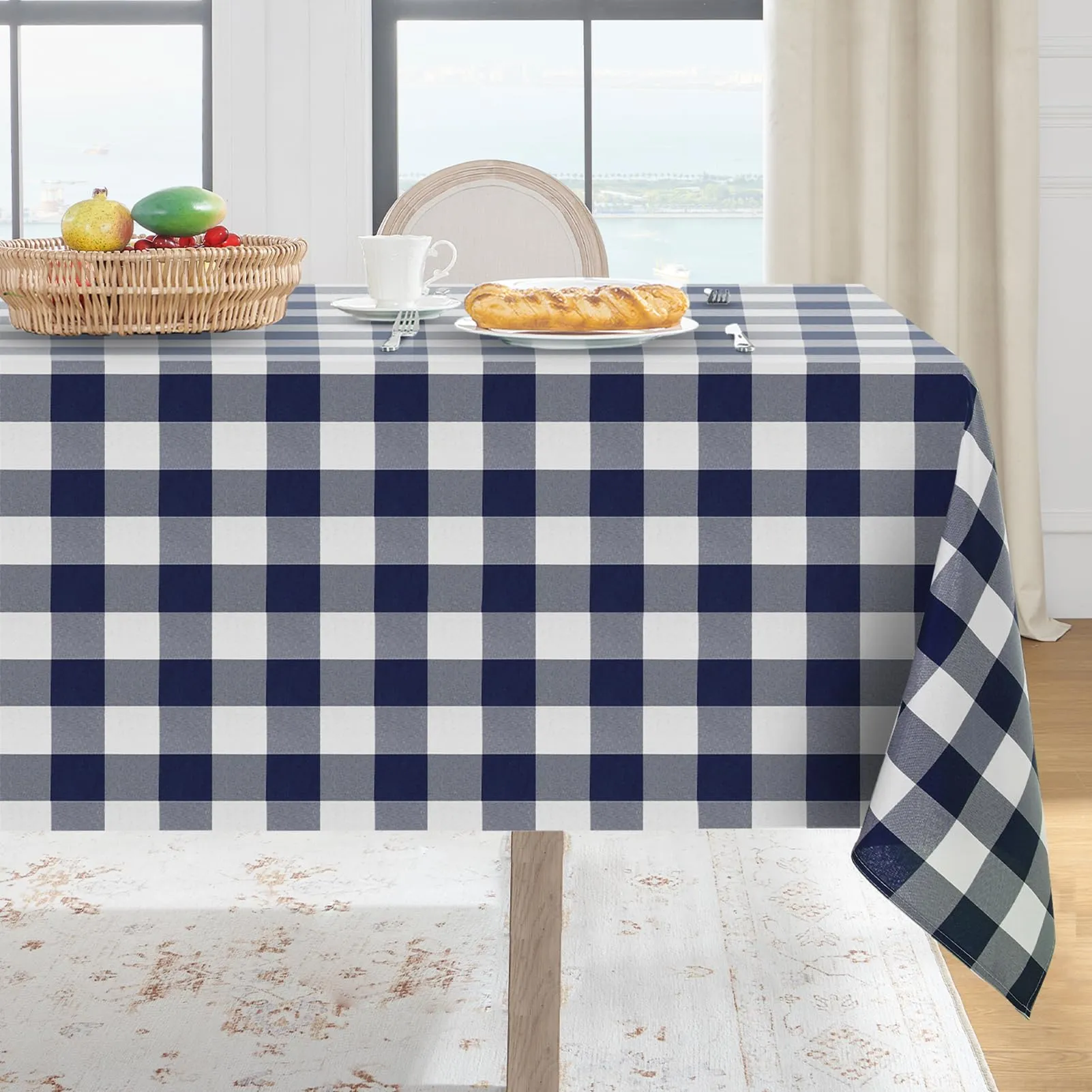 Softalker Tovaglia rettangolare a quadretti impermeabile e antimacchia, foglia di tè, 152 x 305 cm - immagine 1