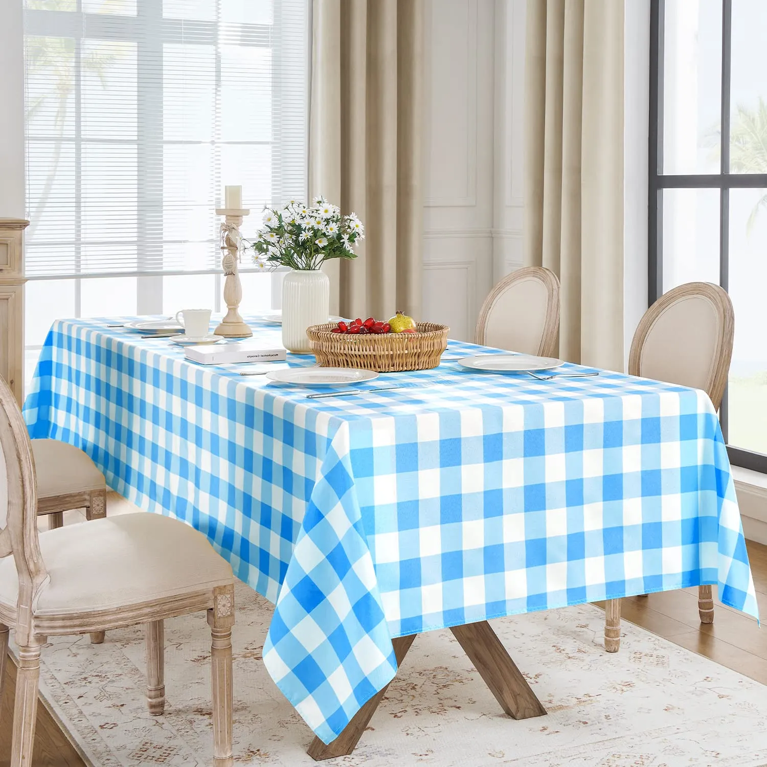 Softalker Tovaglia Rettangolare a Quadretti Impermeabile Blu e Bianco, 137 x 274,3 cm - immagine 6