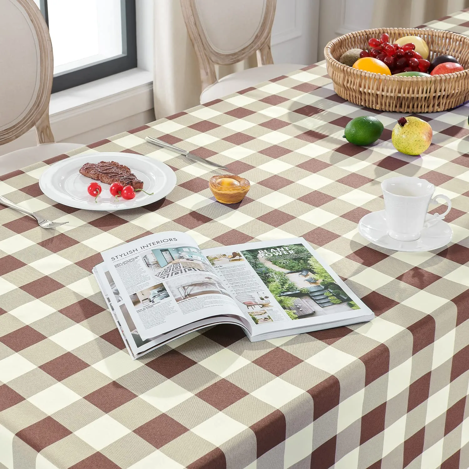 Softalker Tovaglia Quadrata a Quadretti Impermeabile, Caffè e Bianco, 137 x 137 cm - immagine 3