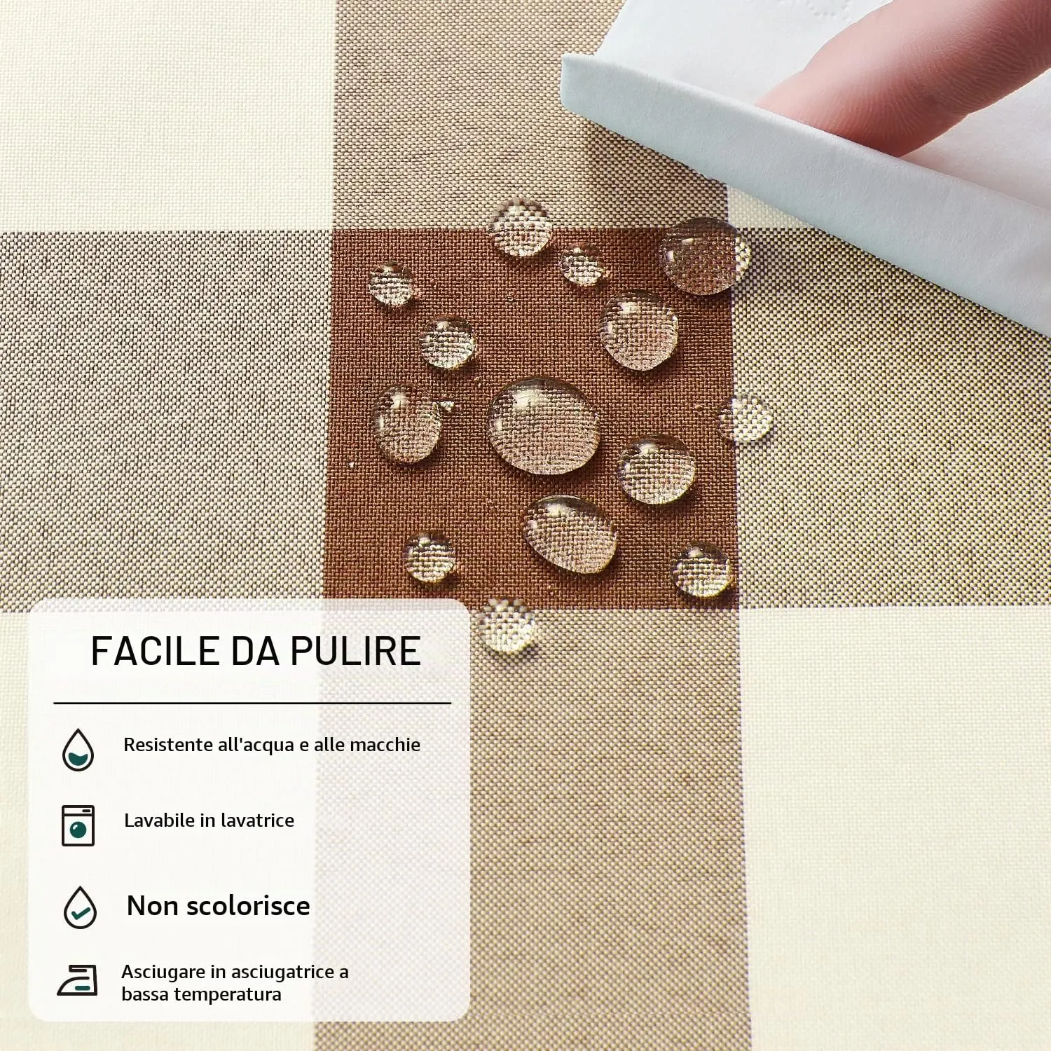 Softalker Tovaglia Quadrata a Quadretti Impermeabile, Caffè e Bianco, 137 x 137 cm - immagine 4