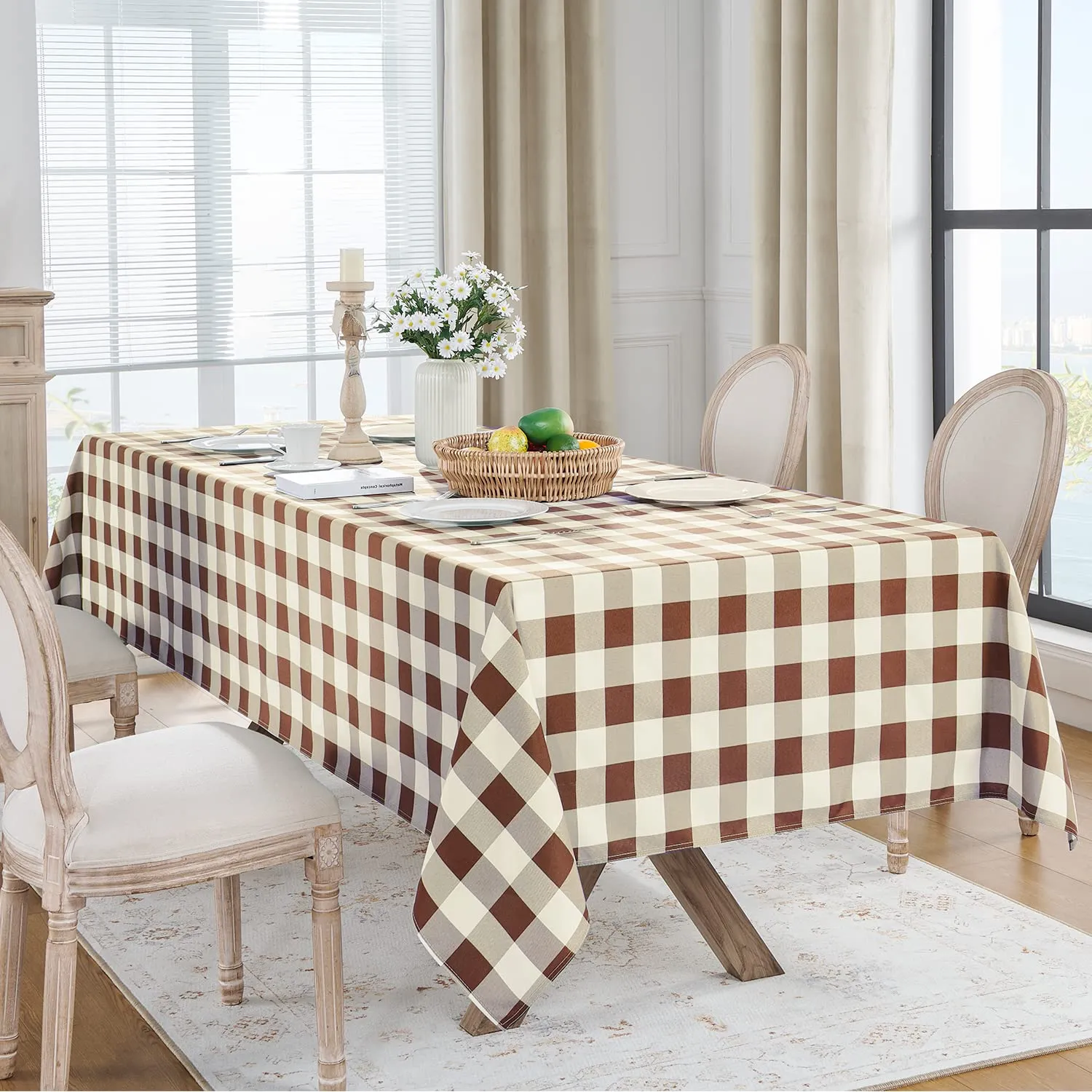 Softalker Tovaglia Quadrata a Quadretti Impermeabile, Caffè e Bianco, 137 x 137 cm - immagine 6
