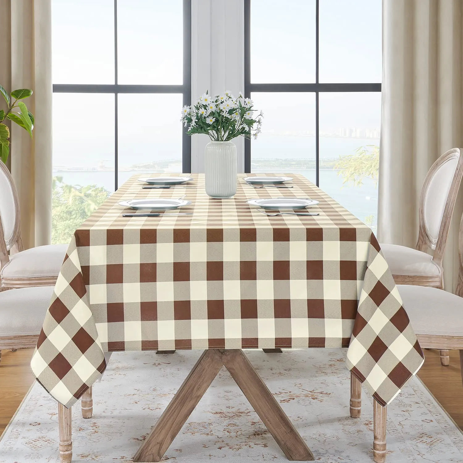 Softalker Tovaglia Quadrata a Quadretti Impermeabile, Caffè e Bianco, 137 x 137 cm - immagine 8