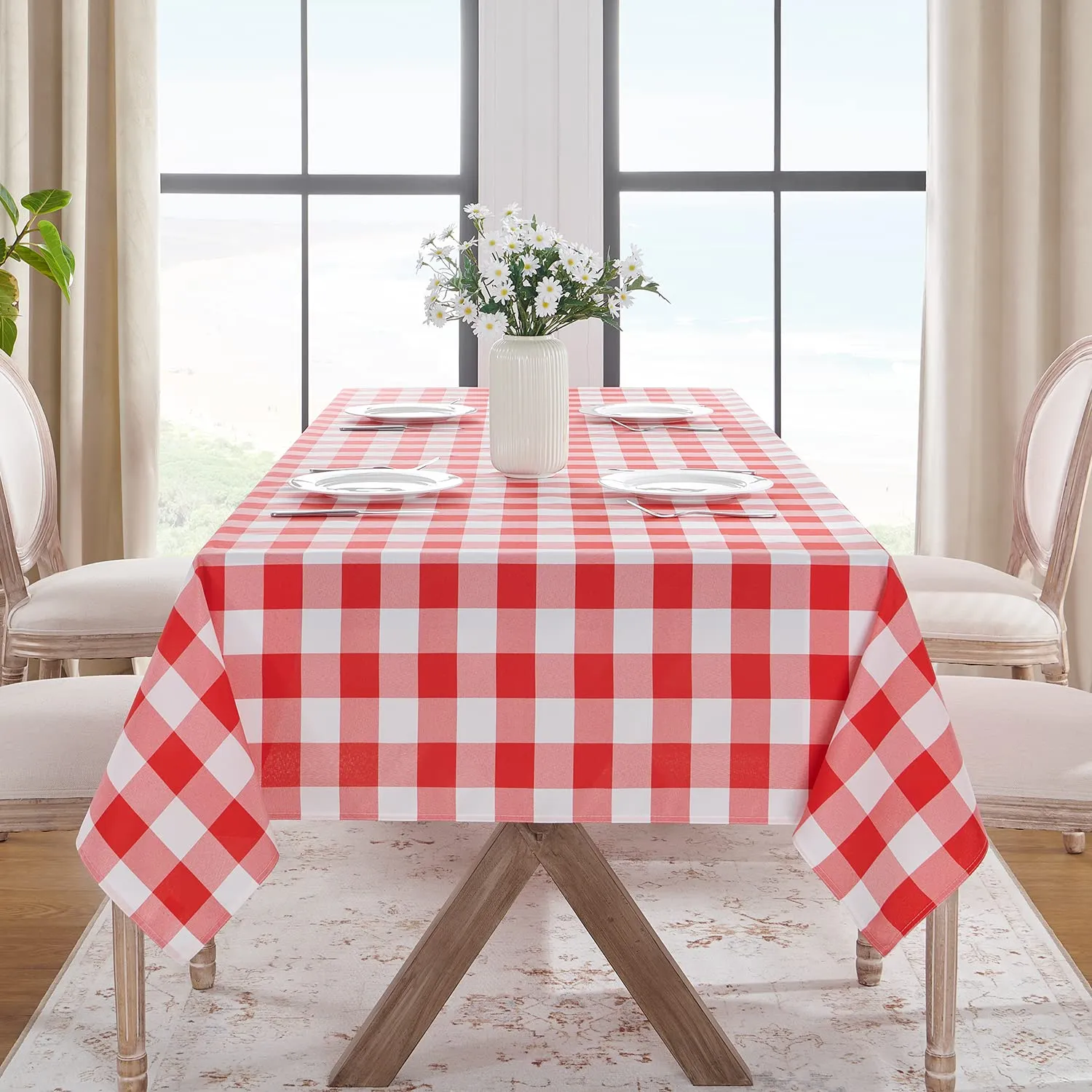 Softalker Tovaglia Rettangolare a Scacchi Gingham Impermeabile 60 x 84 Inch, Rosso e Bianco - immagine 8
