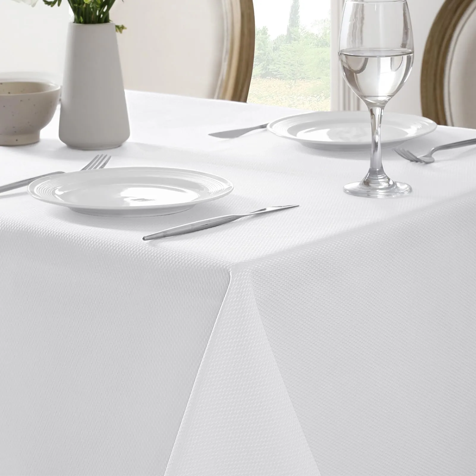 Softalker Tovaglia rettangolare in tessuto jacquard, impermeabile e antipiega, 152,4 x 264,2 cm, bianco - immagine 1