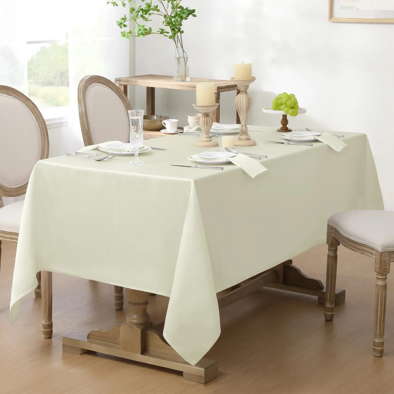 Softalker Tovaglia Rettangolare in Tessuto Jacquard, Impermeabile e Antipiega, 152,4 x 366 cm, Bianco Avorio - immagine 2