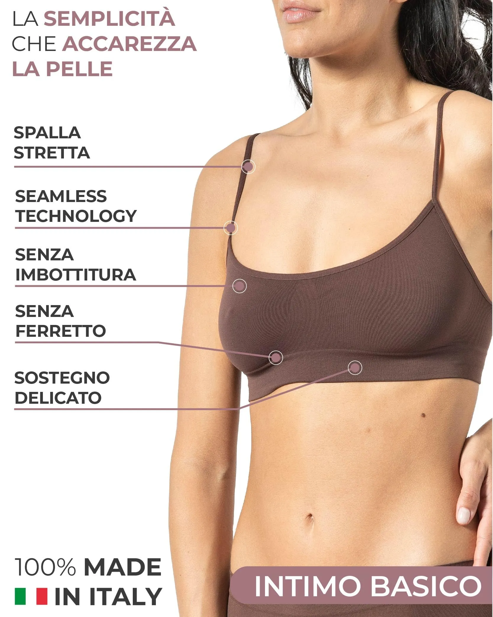 Risalti Reggiseno Senza Ferretto Spalla Stretta, 3 pz, Bralette Seamless in Microfibra, Made in Italy - immagine 2