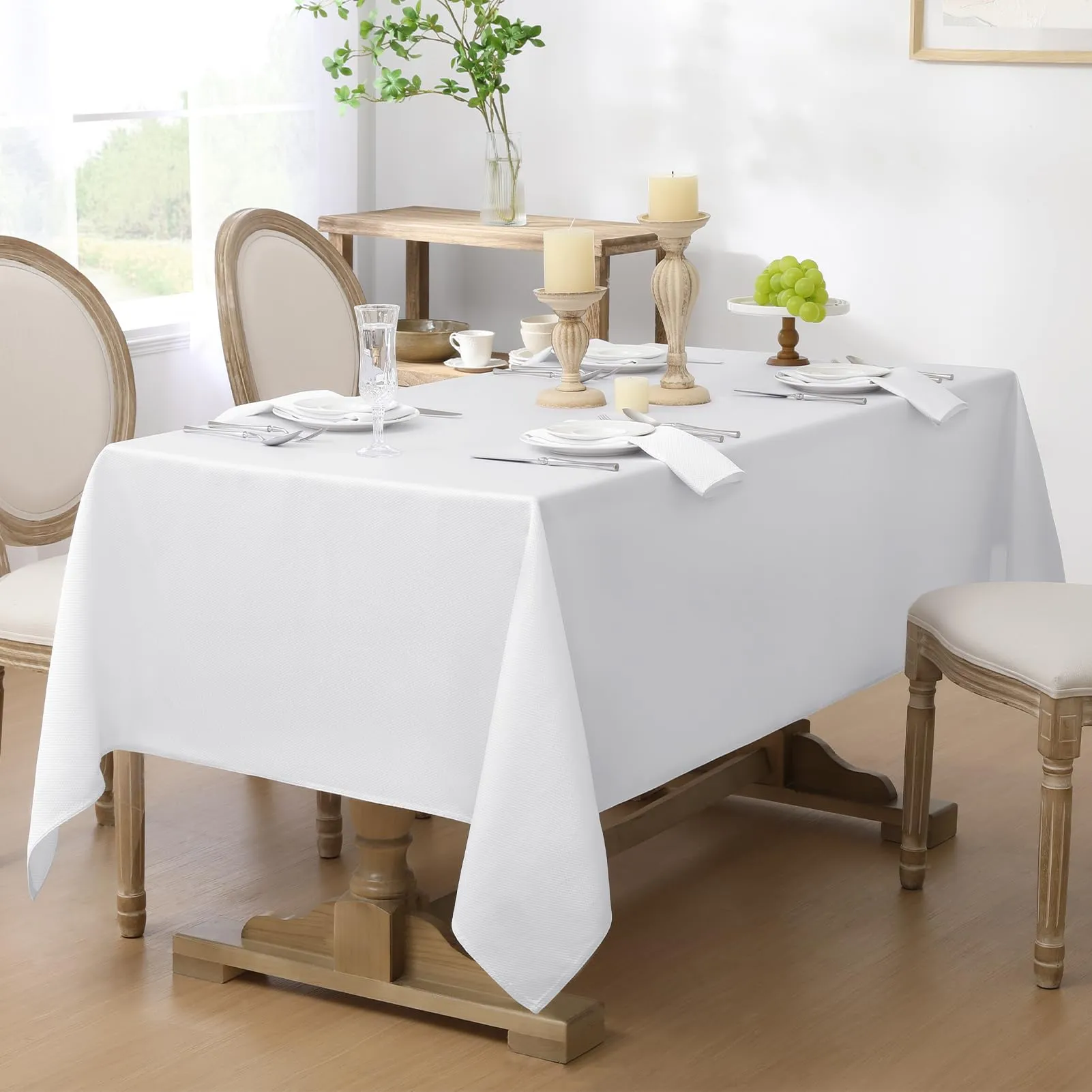 Softalker Tovaglia Rettangolare Jacquard Lucido Impermeabile, 132 x 178 cm, Bianco - immagine 2