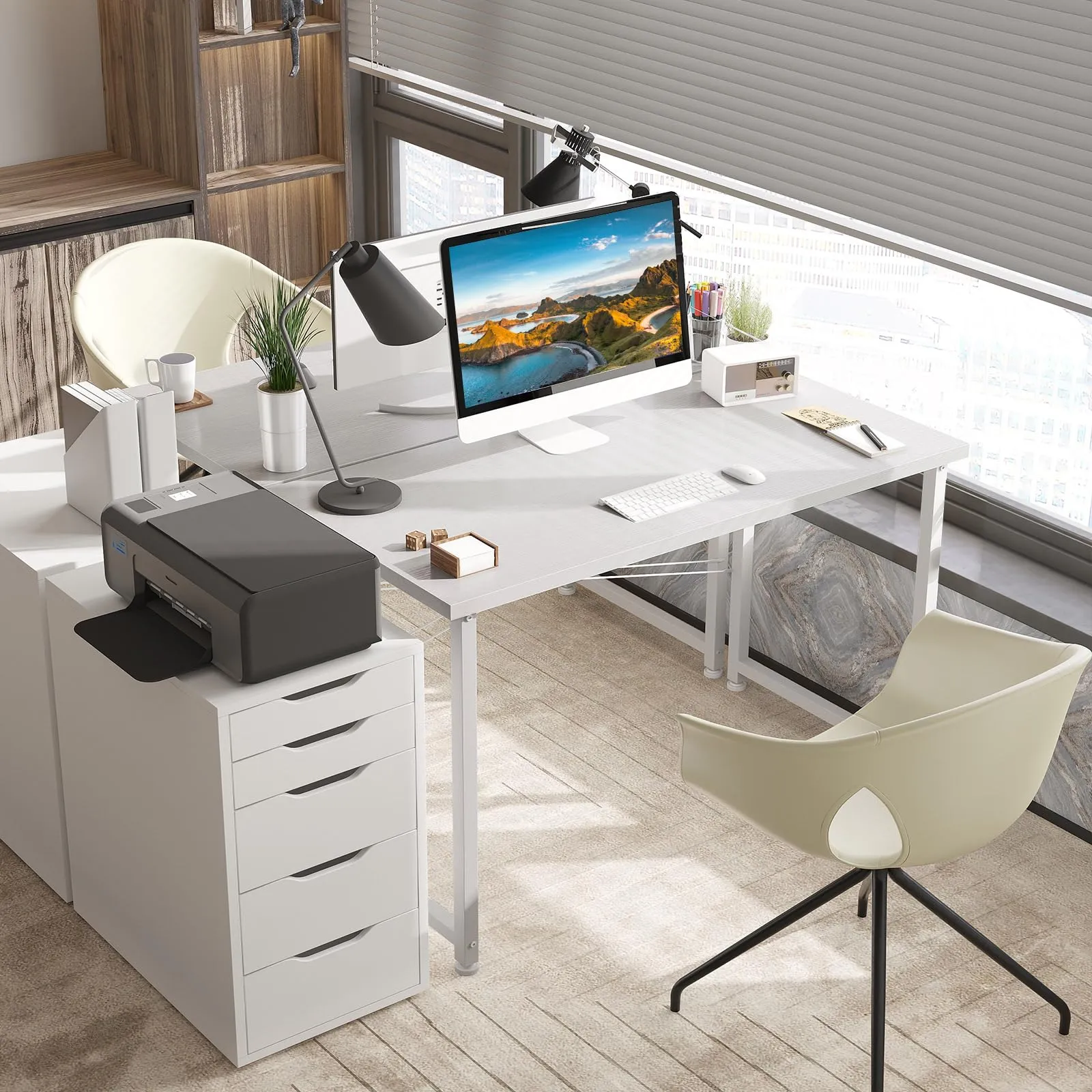 ODK Scrivania Salvaspazio per Computer, 100 x 48 cm, Bianca - immagine 2