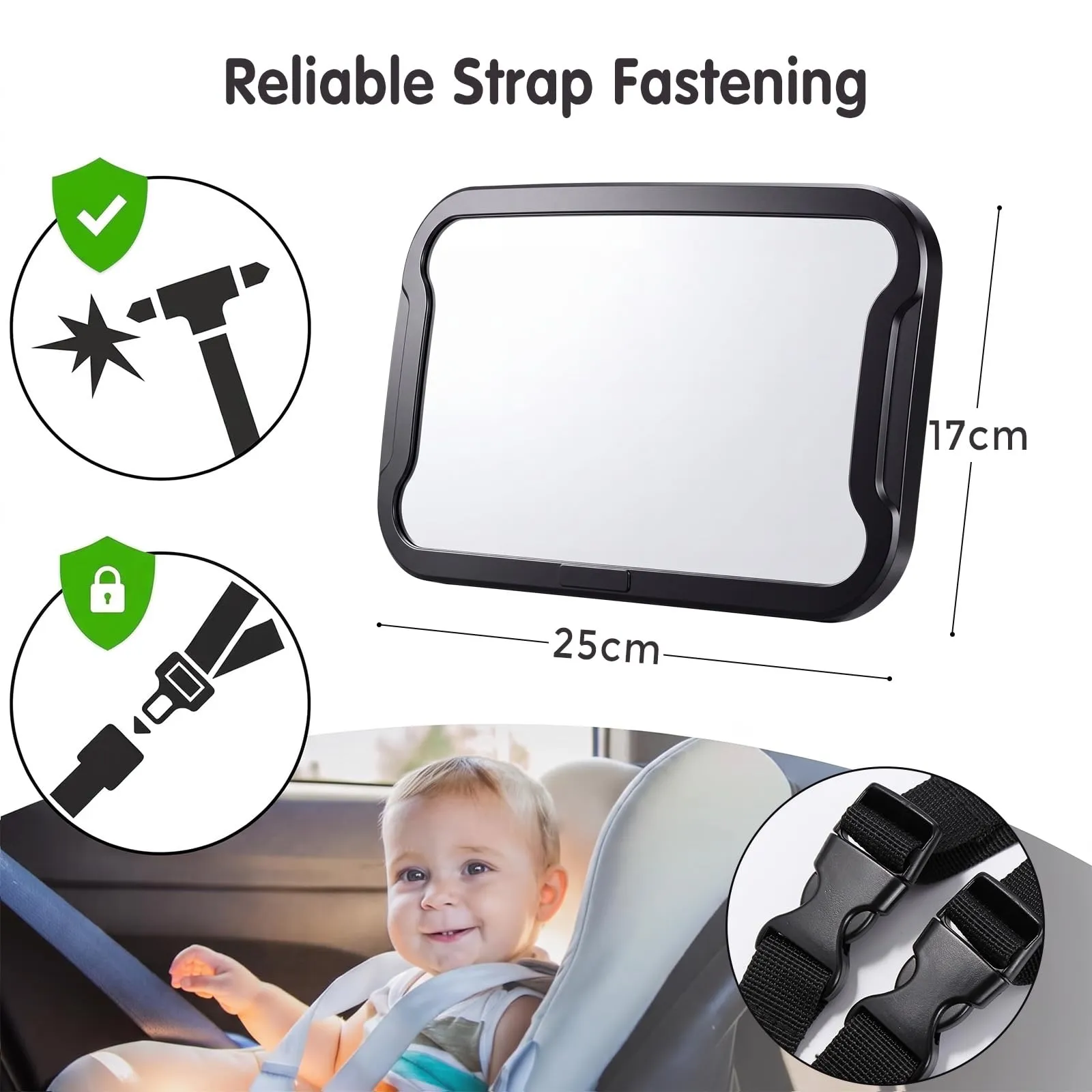 Vinabo Specchio per auto per bambini, infrangibile, regolabile a 360° - immagine 3