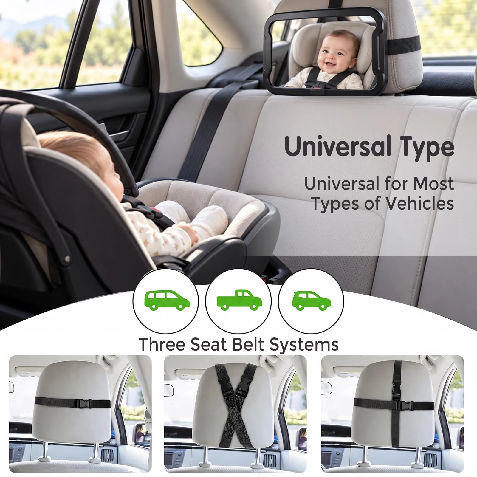 Vinabo Specchio per auto per bambini, infrangibile, regolabile a 360° - immagine 6