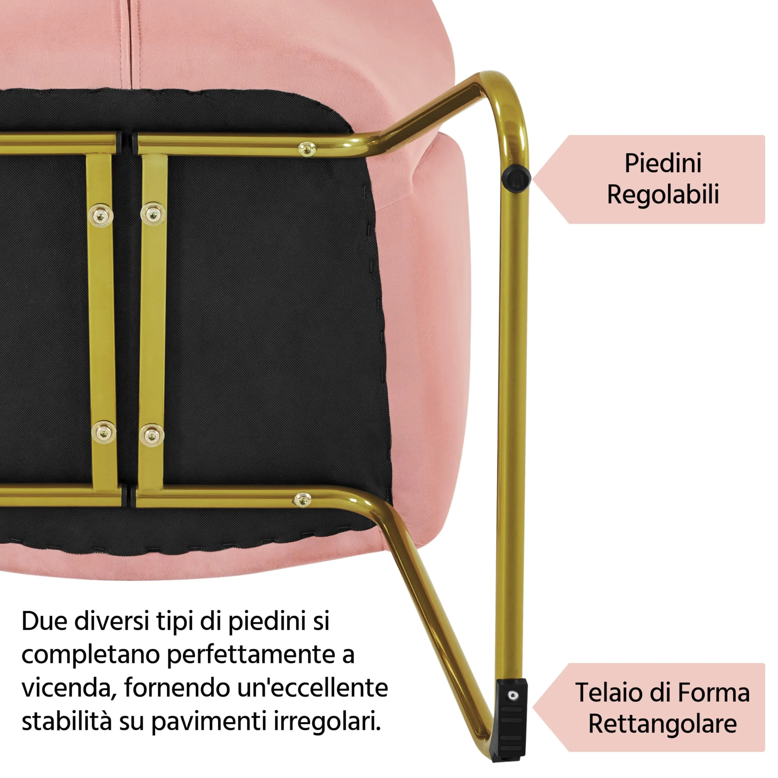 Yaheetech Poltrona Soggiorno Imbottita in Velluto con Schienale Circolare e Gambe in Metallo, Rosa - immagine 8