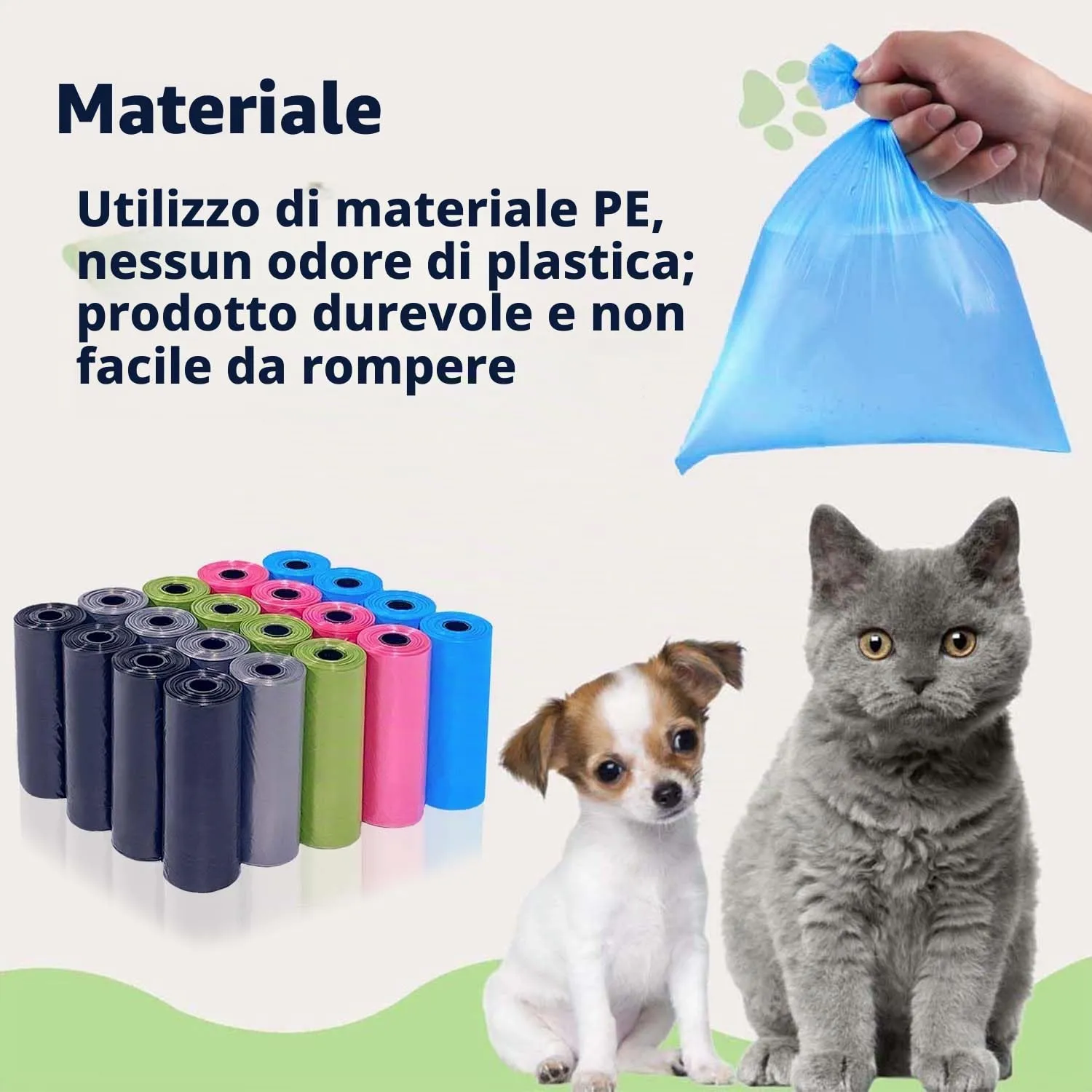 AiTodos Sacchetti per Cacca di Cane, 31x22 cm, PE, 5 Colori, 300 Pezzi (20 Rotoli x 15) - immagine 6