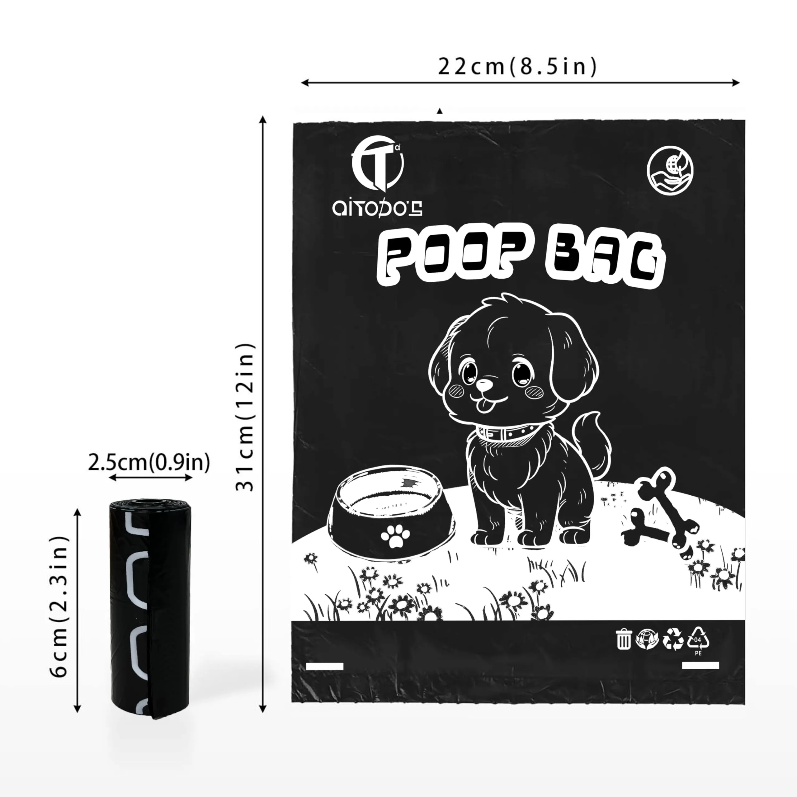 AiTodos Sacchetti Cane Cacca, 31×22 cm, PE, Nero, 600 Pezzi (40 rotoli x 15) - immagine 2