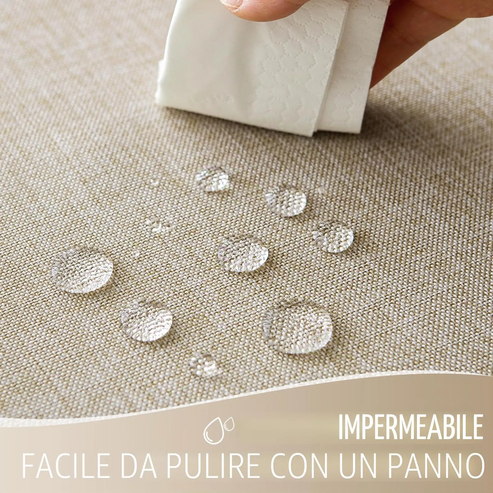 Softalker Tovaglia Rettangolare Effetto Lino Impermeabile, 132 x 178 cm, Beige - immagine 3