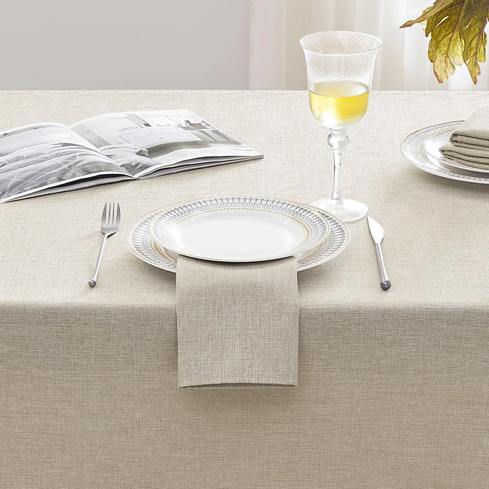 Softalker Tovaglia rettangolare in finto lino, impermeabile e antimacchia, 152,4 x 213,4 cm, beige - immagine 7