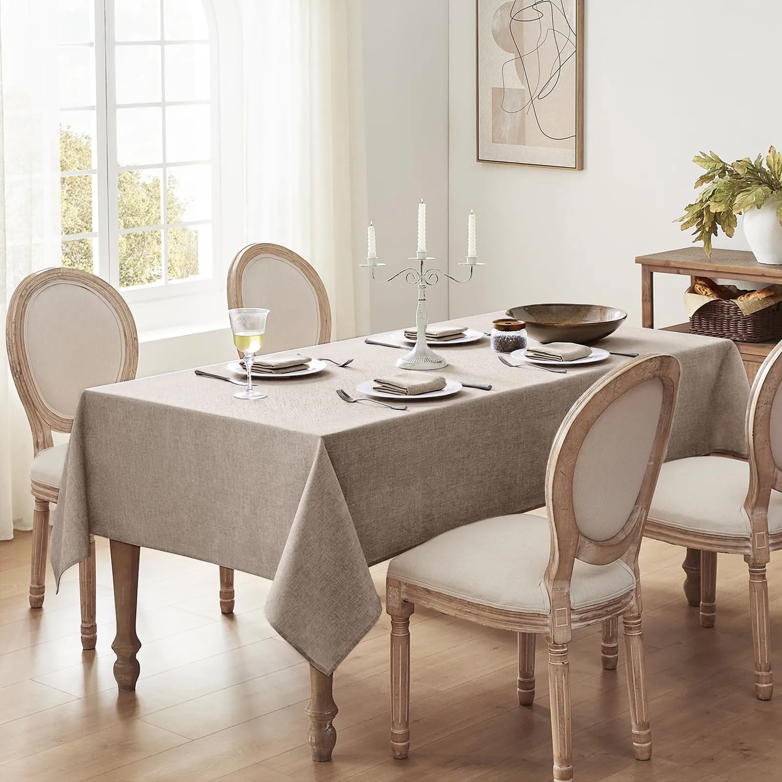 Softalker Tovaglia Rettangolare in Lino e Iuta, Impermeabile, 132 x 178 cm, Marrone - immagine 2