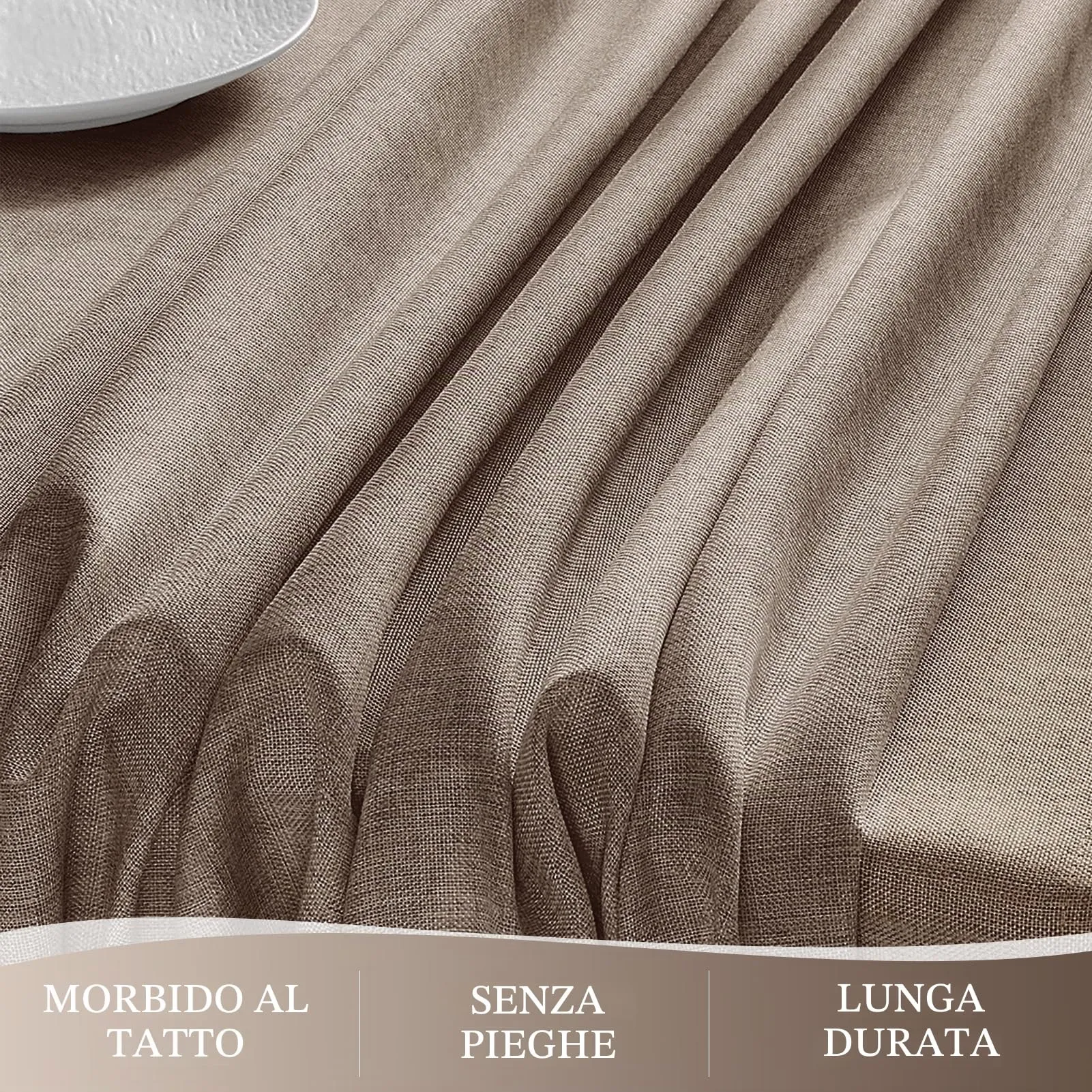 Softalker Tovaglia Rettangolare in Lino e Iuta, Impermeabile, 132 x 178 cm, Marrone - immagine 4