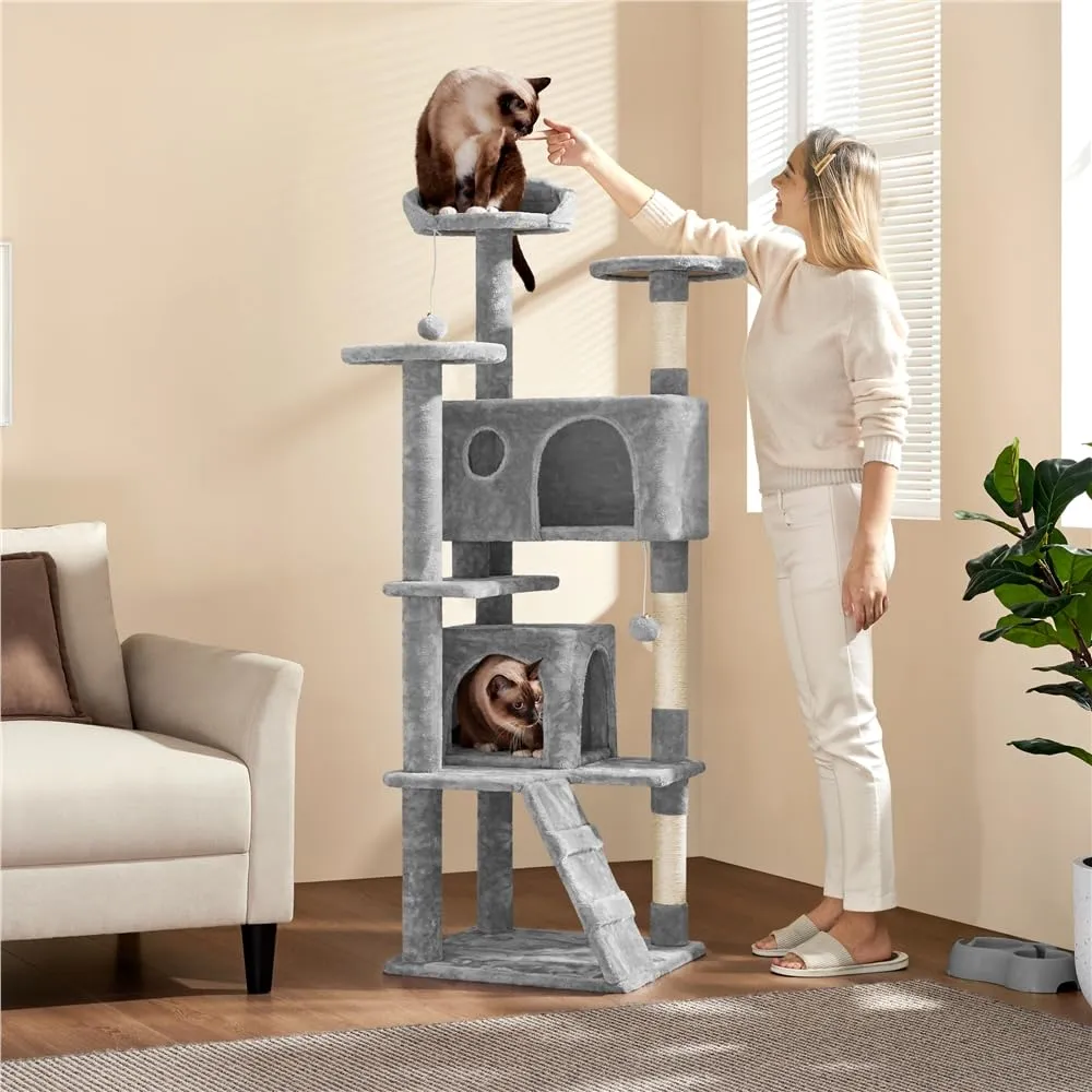 Yaheetech Albero Tiragraffi per Gatti Multilivello, 158 cm, Grigio Chiaro - immagine 3