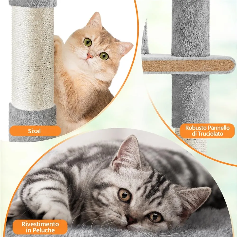 Yaheetech Albero Tiragraffi per Gatti Multilivello, 158 cm, Grigio Chiaro - immagine 4