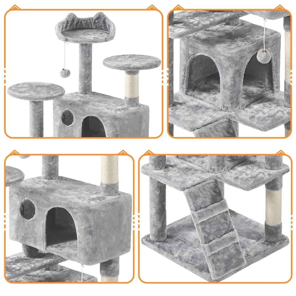 Yaheetech Albero Tiragraffi per Gatti Multilivello, 158 cm, Grigio Chiaro - immagine 5