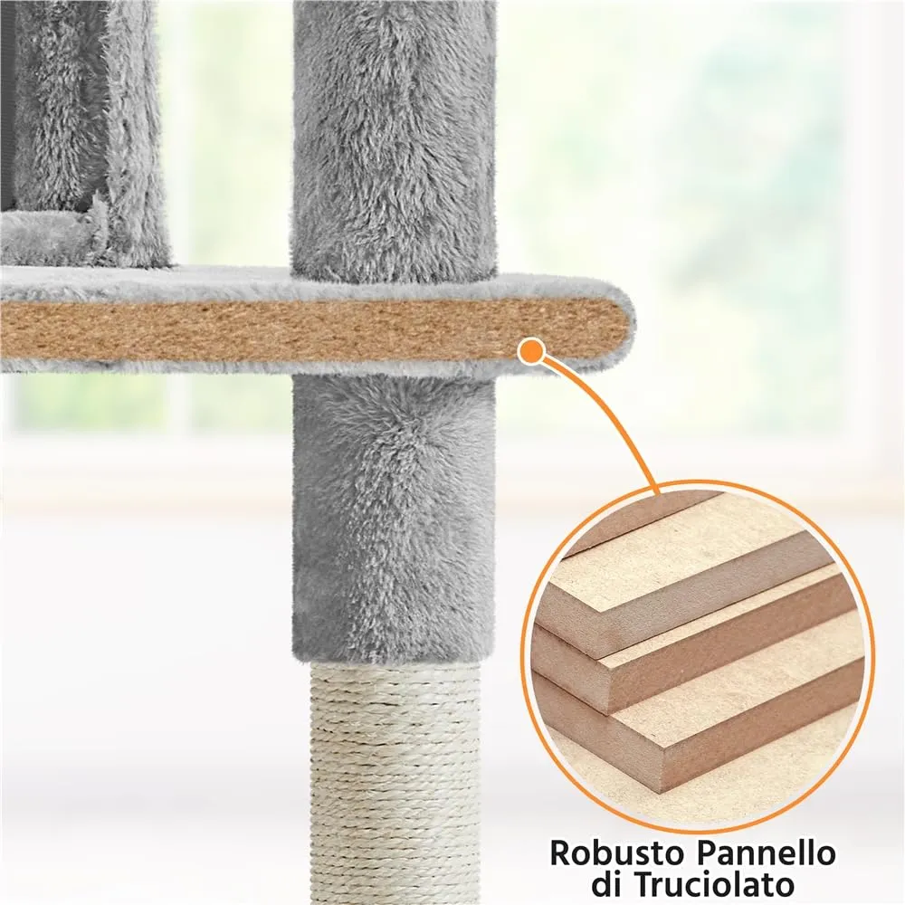 Yaheetech Albero Tiragraffi per Gatti Multilivello, 158 cm, Grigio Chiaro - immagine 8