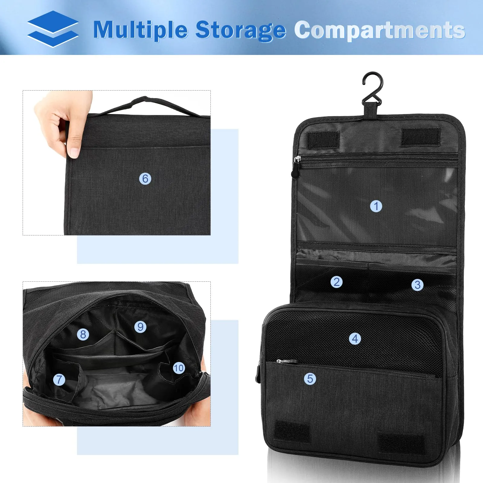 AiQInu Beauty Case da Viaggio, Borsa da Toilette Impermeabile con Gancio per Appendere - immagine 2