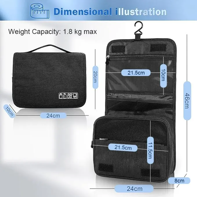 AiQInu Beauty Case da Viaggio, Borsa da Toilette Impermeabile con Gancio per Appendere - immagine 3