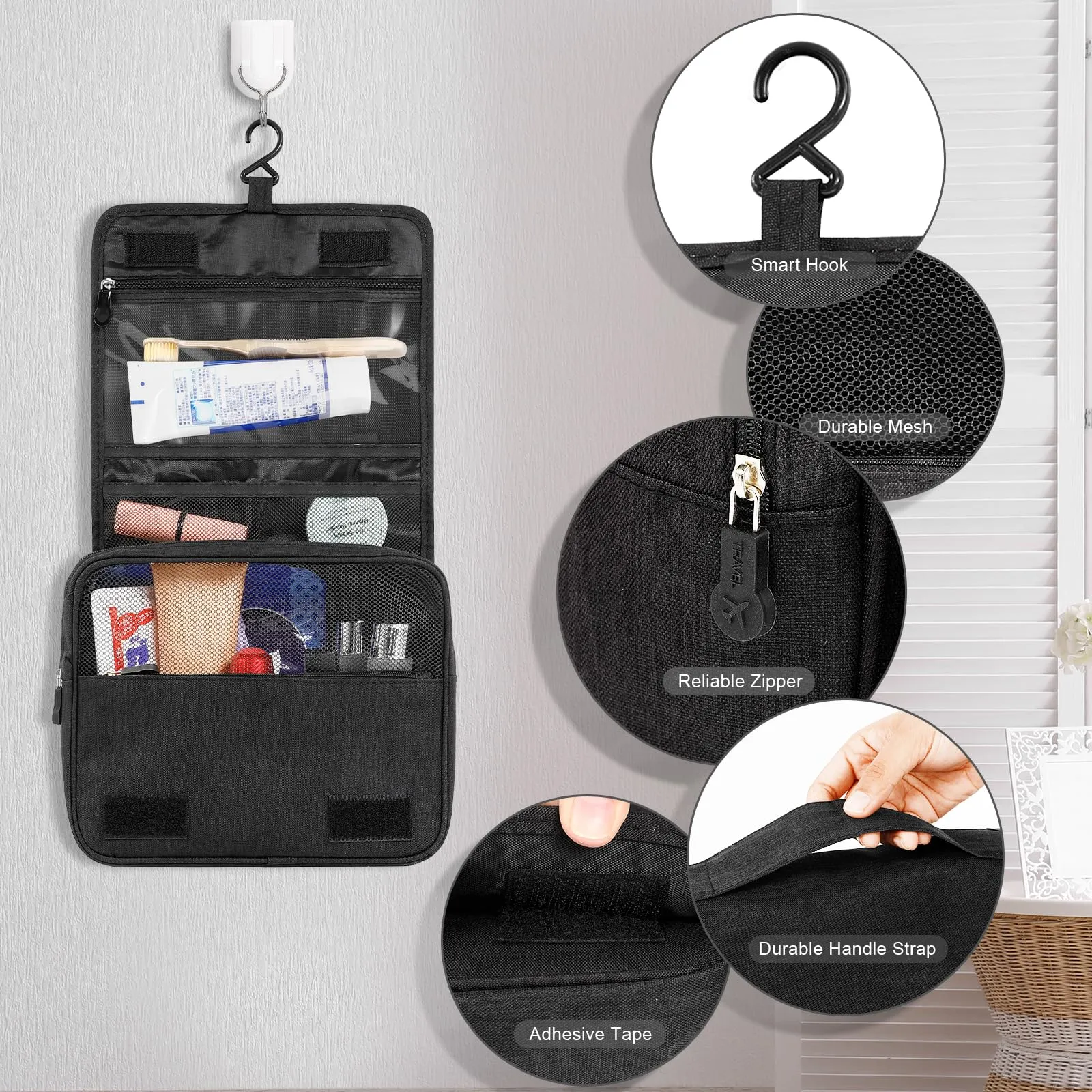 AiQInu Beauty Case da Viaggio, Borsa da Toilette Impermeabile con Gancio per Appendere - immagine 4