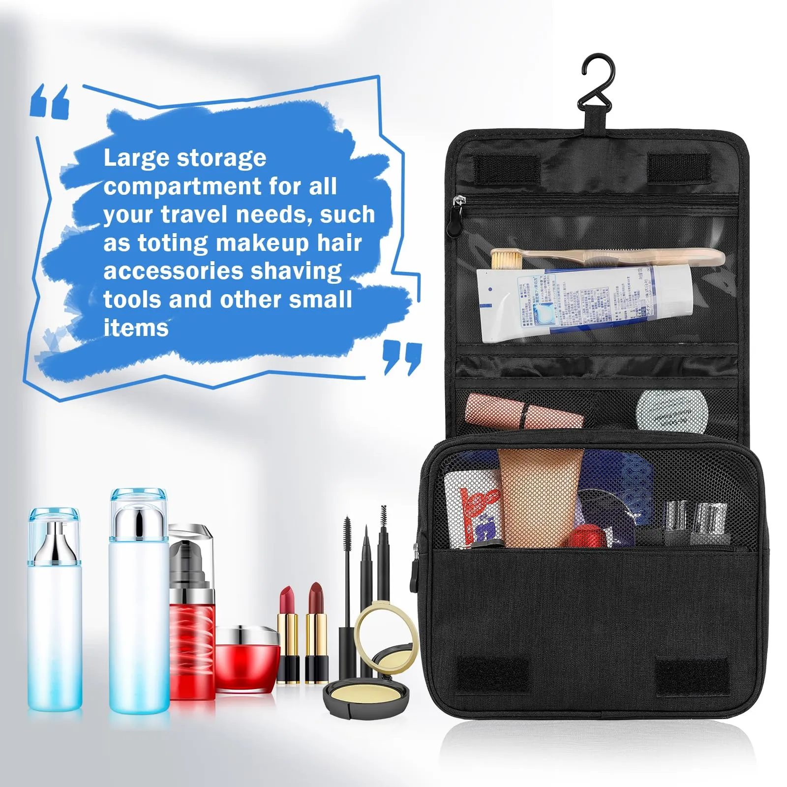 AiQInu Beauty Case da Viaggio, Borsa da Toilette Impermeabile con Gancio per Appendere - immagine 5